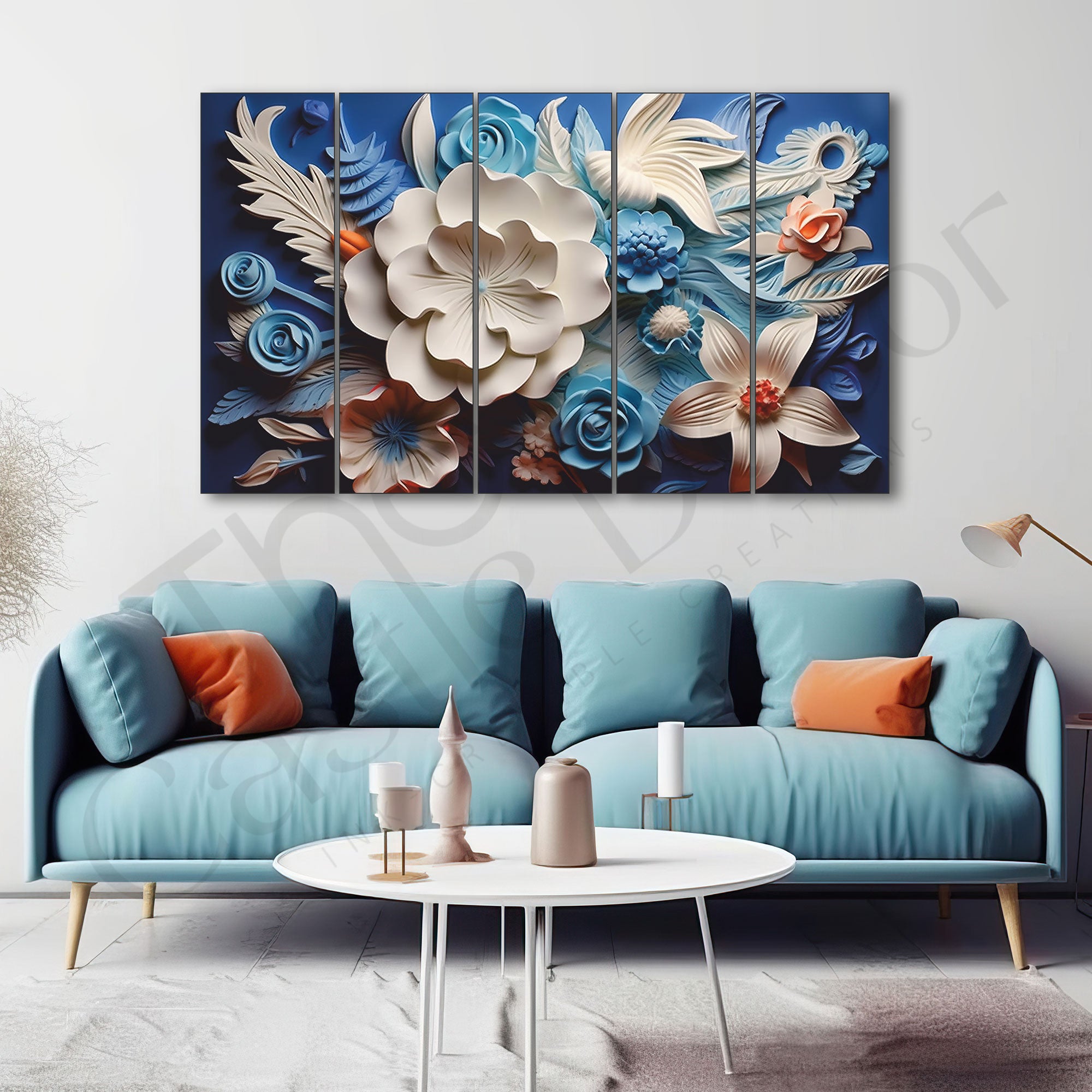 Multi color flowers Set of 5 Big Size Multiple Frames Wall Art Painting for living room,Bedroom,Drawing room,Hotels-Wooden Framed-Digital Painting