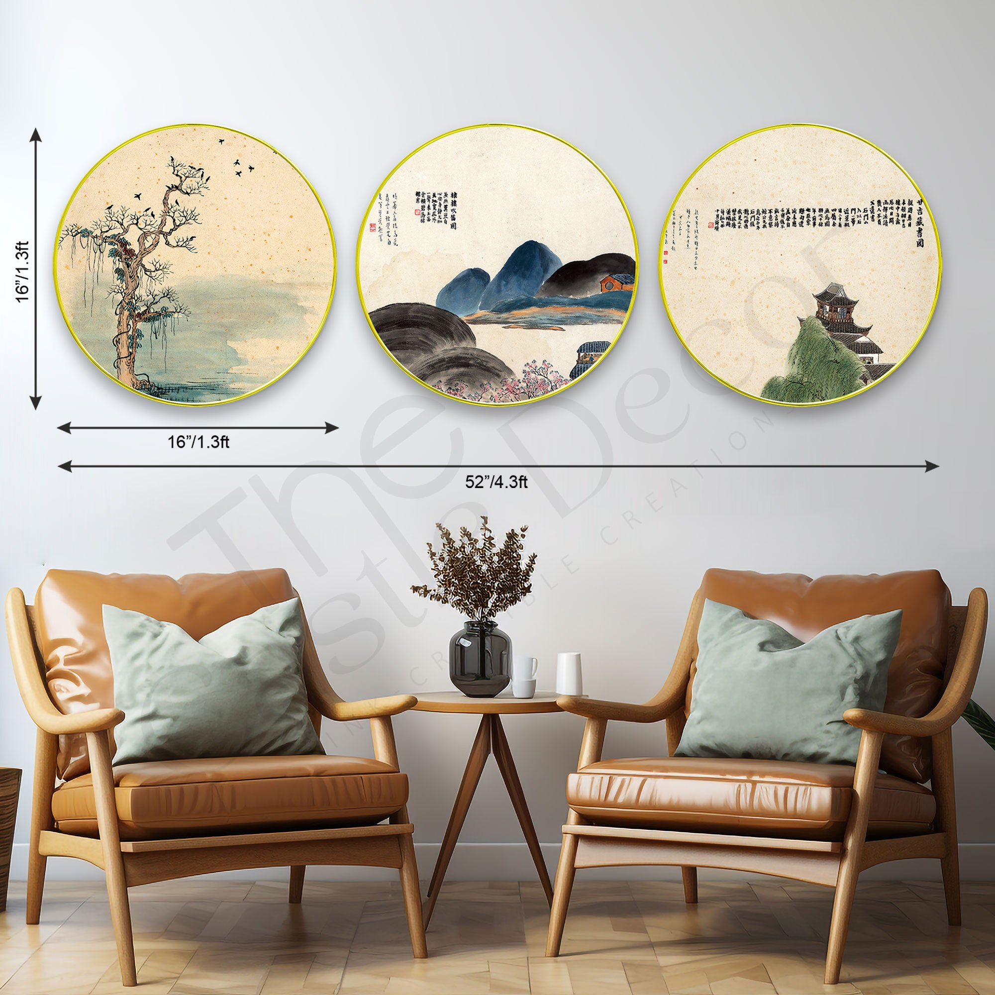 Japanese Sparkle Wooden Wall Plates Set of 3 for Home Decoration Art-63