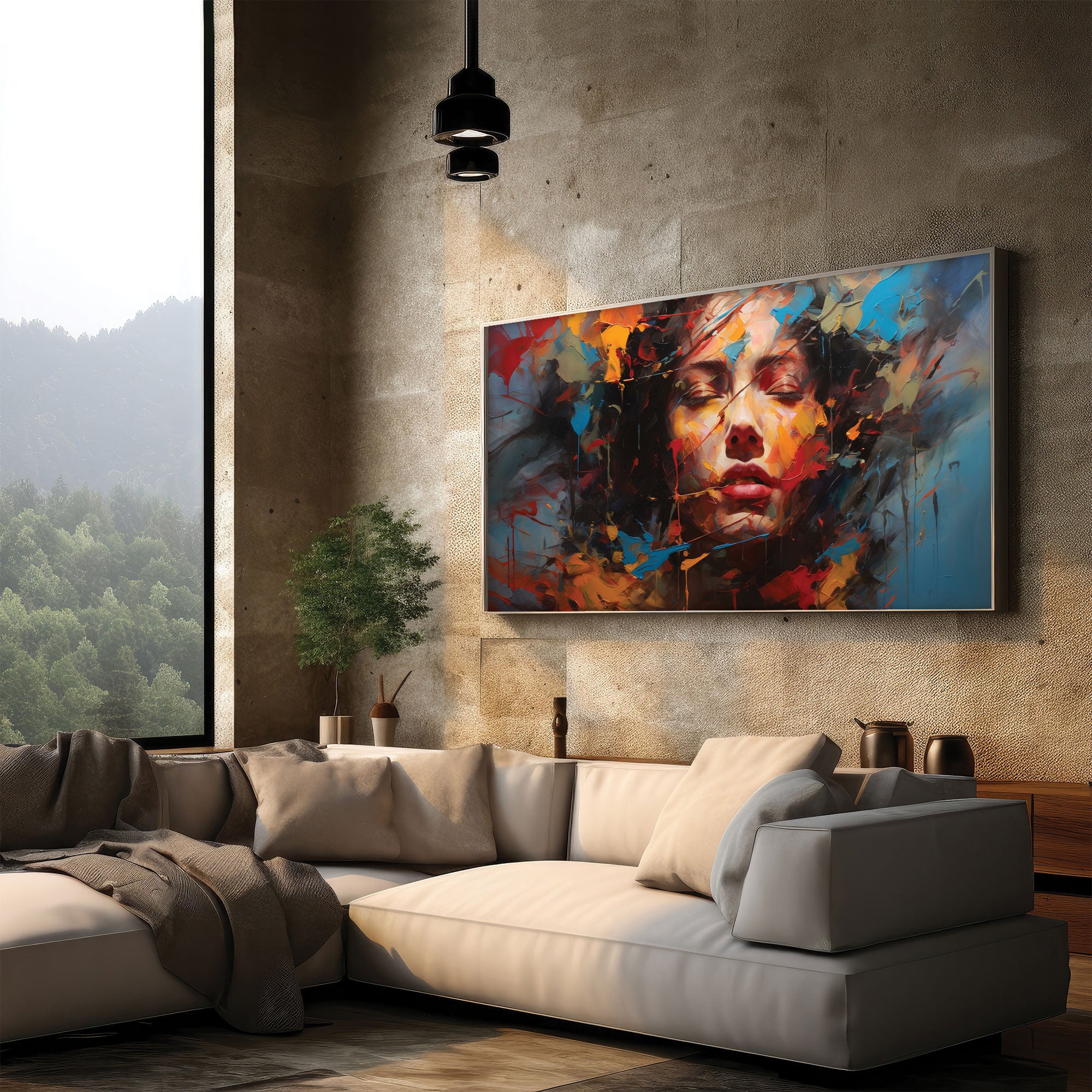Women faceAbstract Canvas painting with frame Big Size Wall Art for living room,Bedroom,Drawing room,Hotels