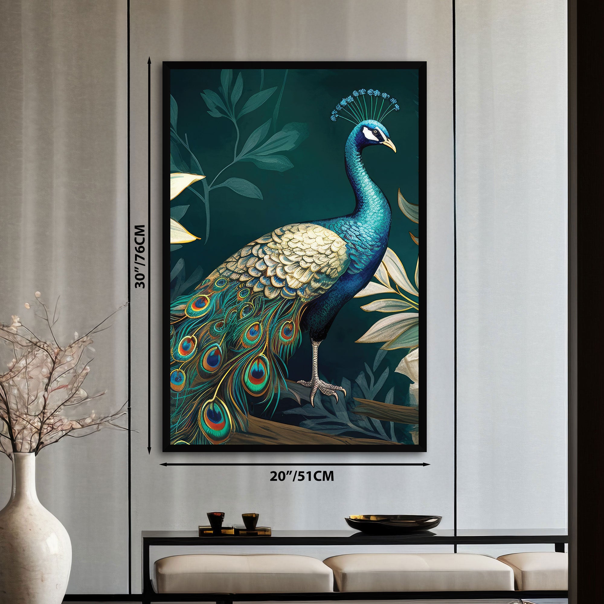 The Castle Decor Vastu Peacock Wall Art | 20x30 Inch Framed Painting for Living Room & Bedroom | Elegant Peacock Design | Big Size Wall Decoration & Gifting