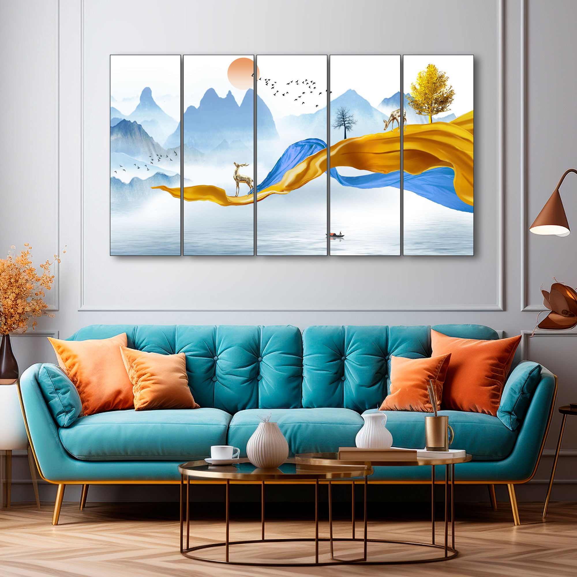 Golden Deer Painting with frame Big Size Wall Art for living room,Bedroom,Drawing room,Hotels