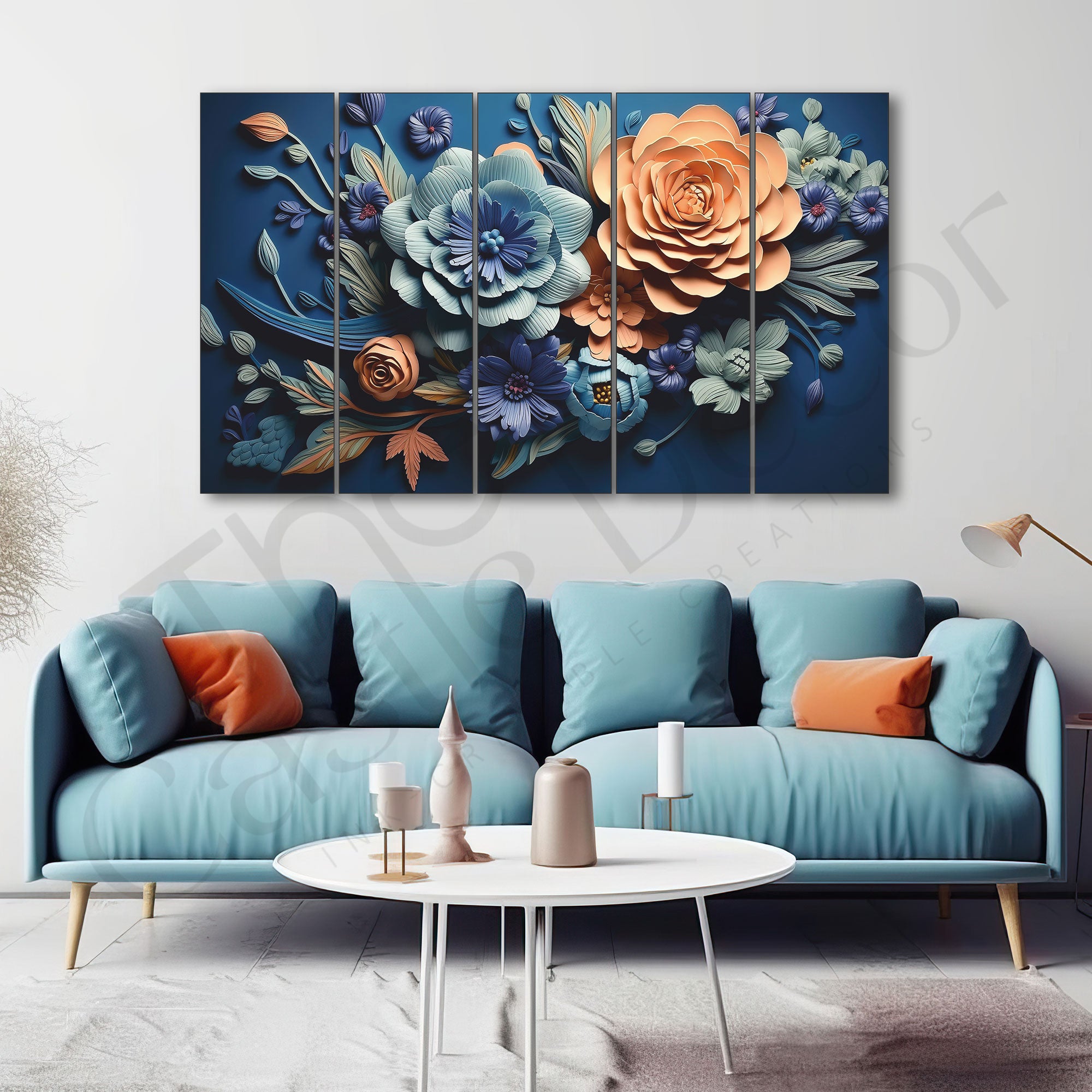 Multicoluor Flowers Painting Set of 5 for Home Decoration 27x48"