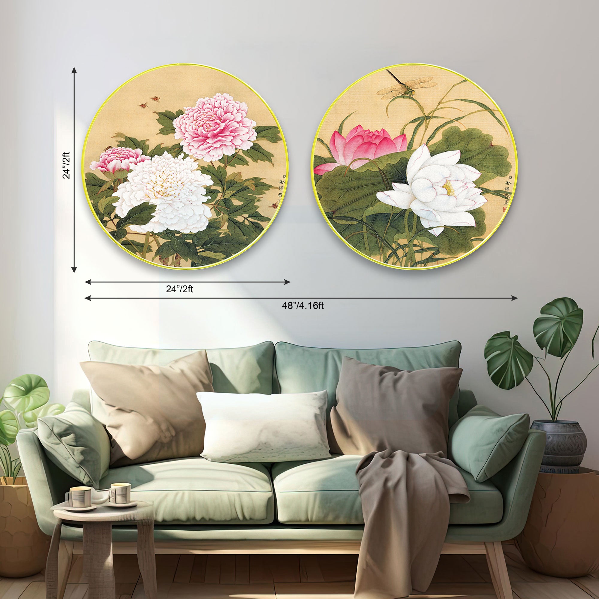 Flowers Sparkle Wooden Wall Plates Set of 2 for Home Decoration Art-40
