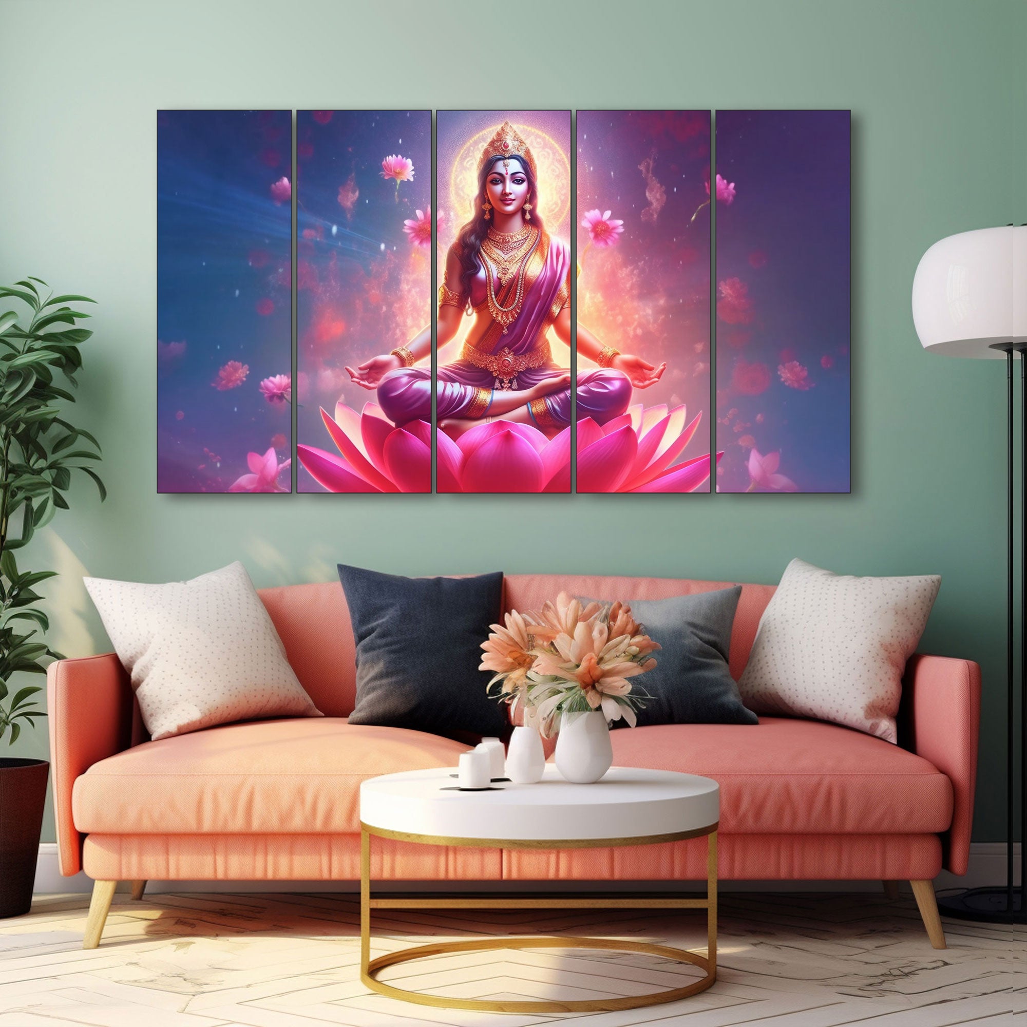 Goddess Laxmi ji Painting with frame Big Size Wall Art for living room,Bedroom,Drawing room,Hotels