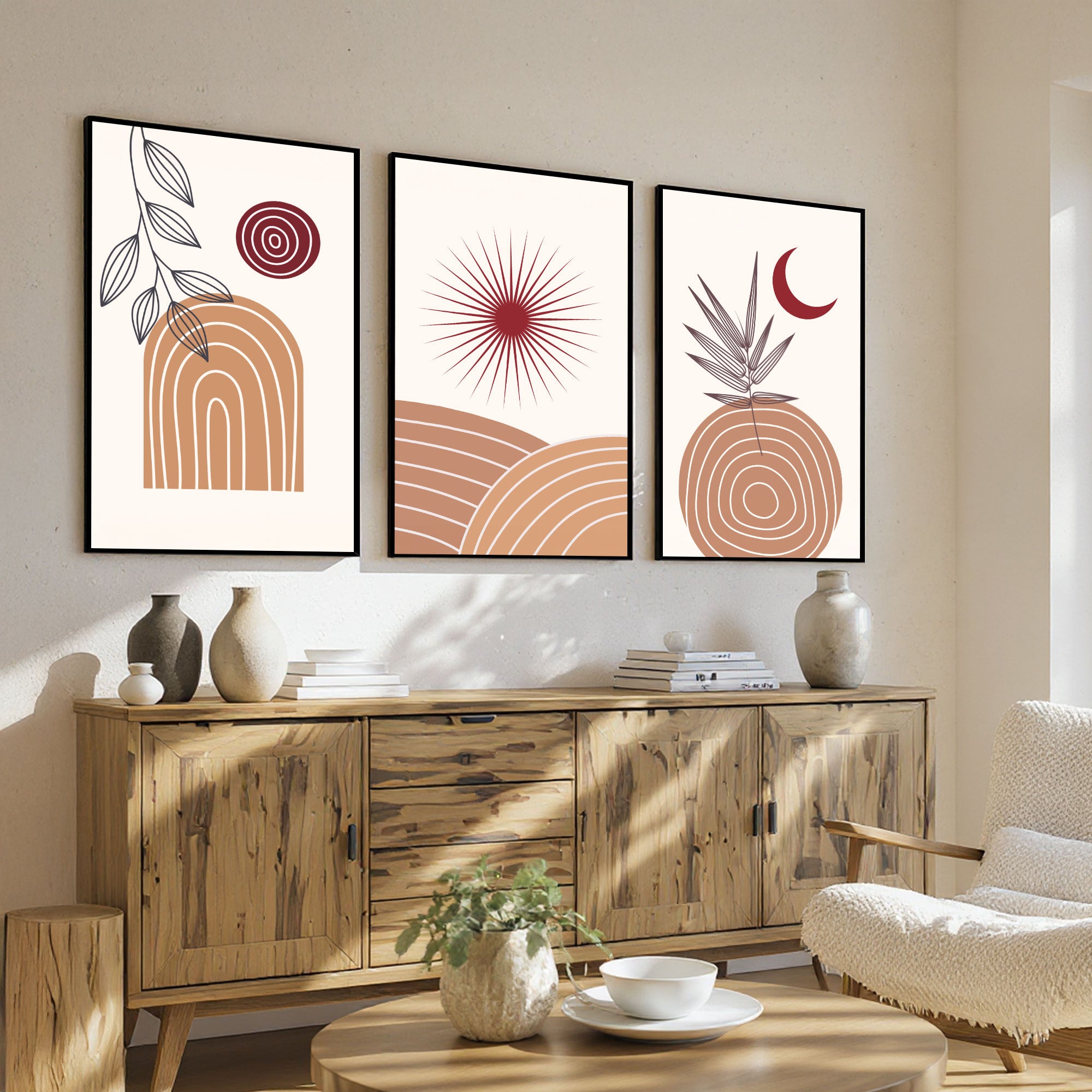 The Castle Decor Boho Wall Art for Living Room Big Size | Framed Abstract Botanical Paintings for Living Room & Bedroom | Modern Home Decoration & Perfect Gifting Option | Set of 3 (11×17 Inch Each) –2