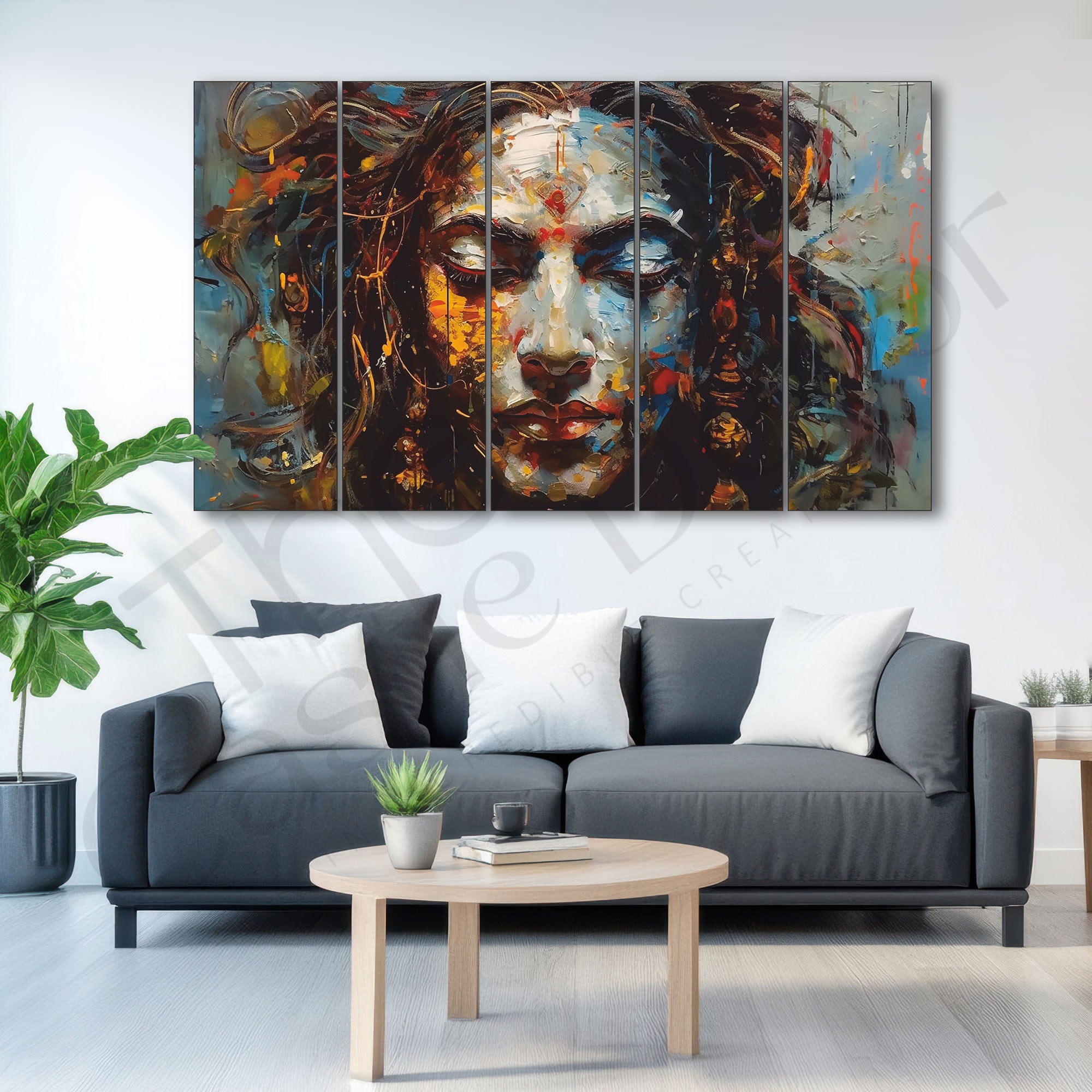 Woman face with word "she's on it" Set of 5 Big Size Multiple Frames Wall Art Painting for living room,Bedroom,Drawing room,Hotels-Wooden Framed-Digital Painting