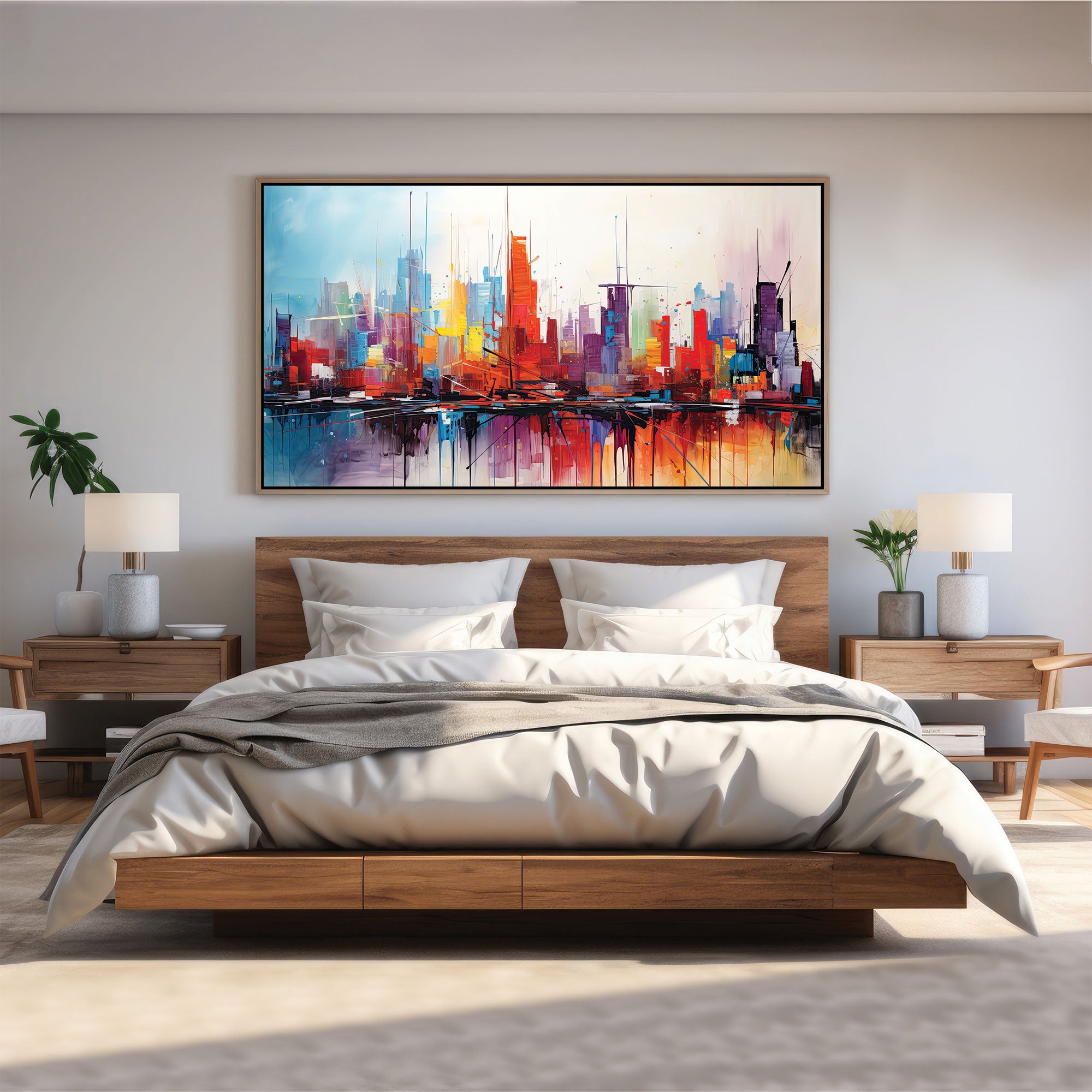The Castle city Multi cloursAbstract Canvas painting with frame Big Size Wall Art for living room,Bedroom,Drawing room,Hotels