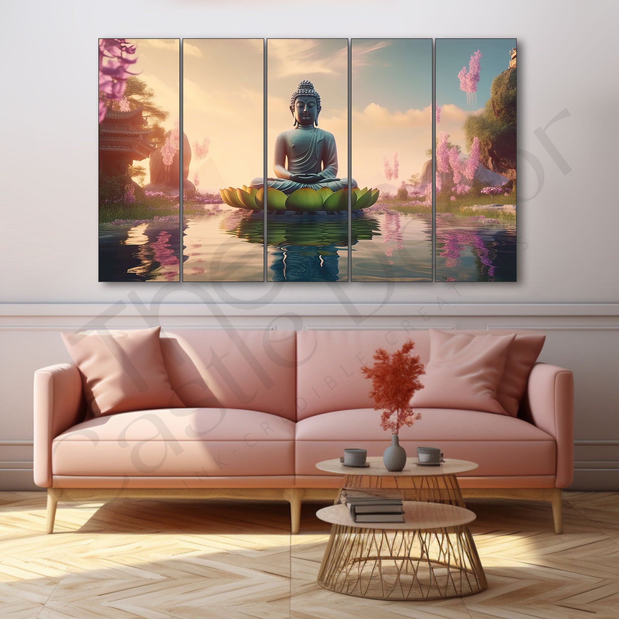 Lord Budha Meditating Painting Set of 5 for Home Decoration