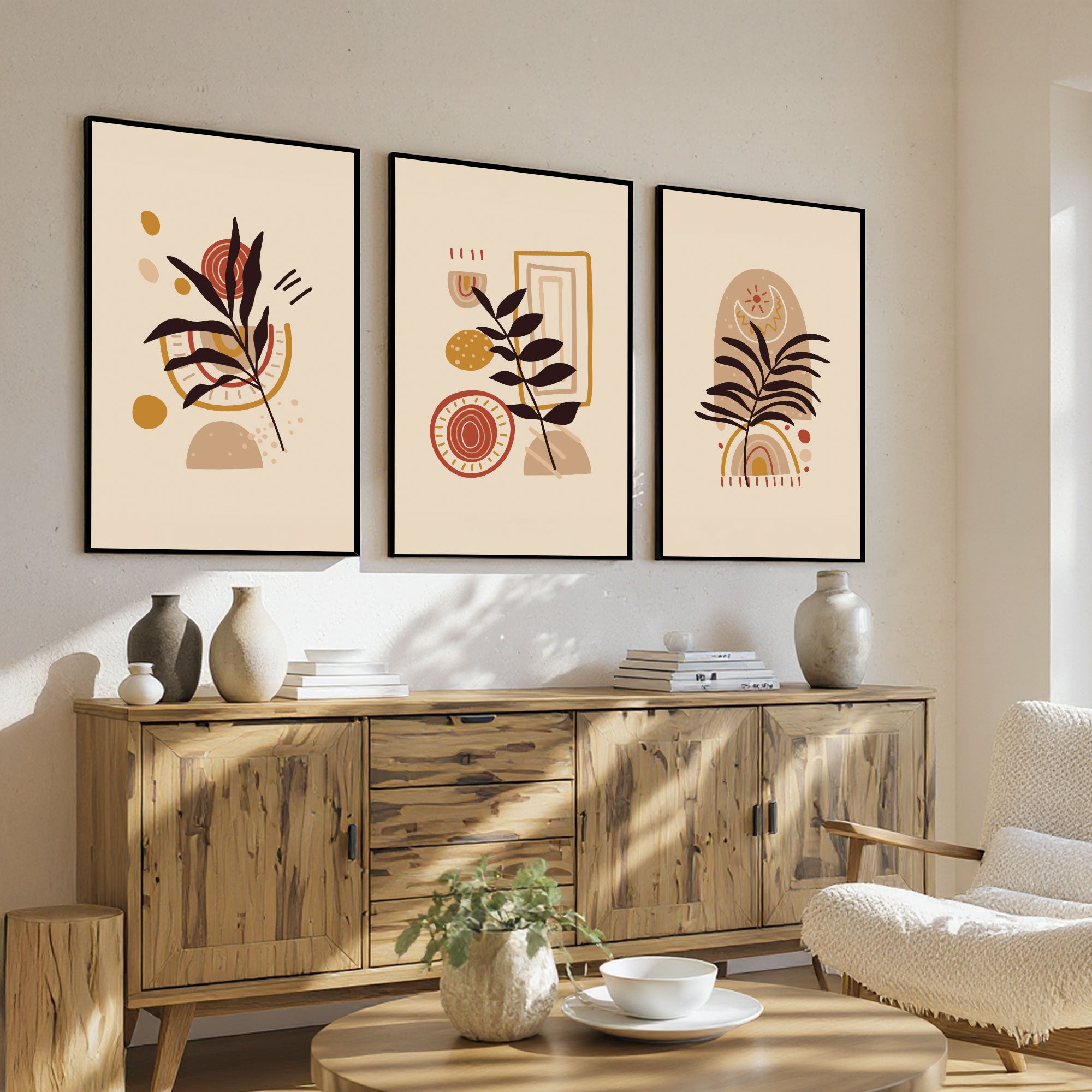 The Castle Decor Boho Wall Art for Living Room Big Size | Framed Abstract Botanical Paintings for Living Room & Bedroom | Modern Home Decoration & Perfect Gifting Option | Set of 3 (11×17 Inch Each) – 6