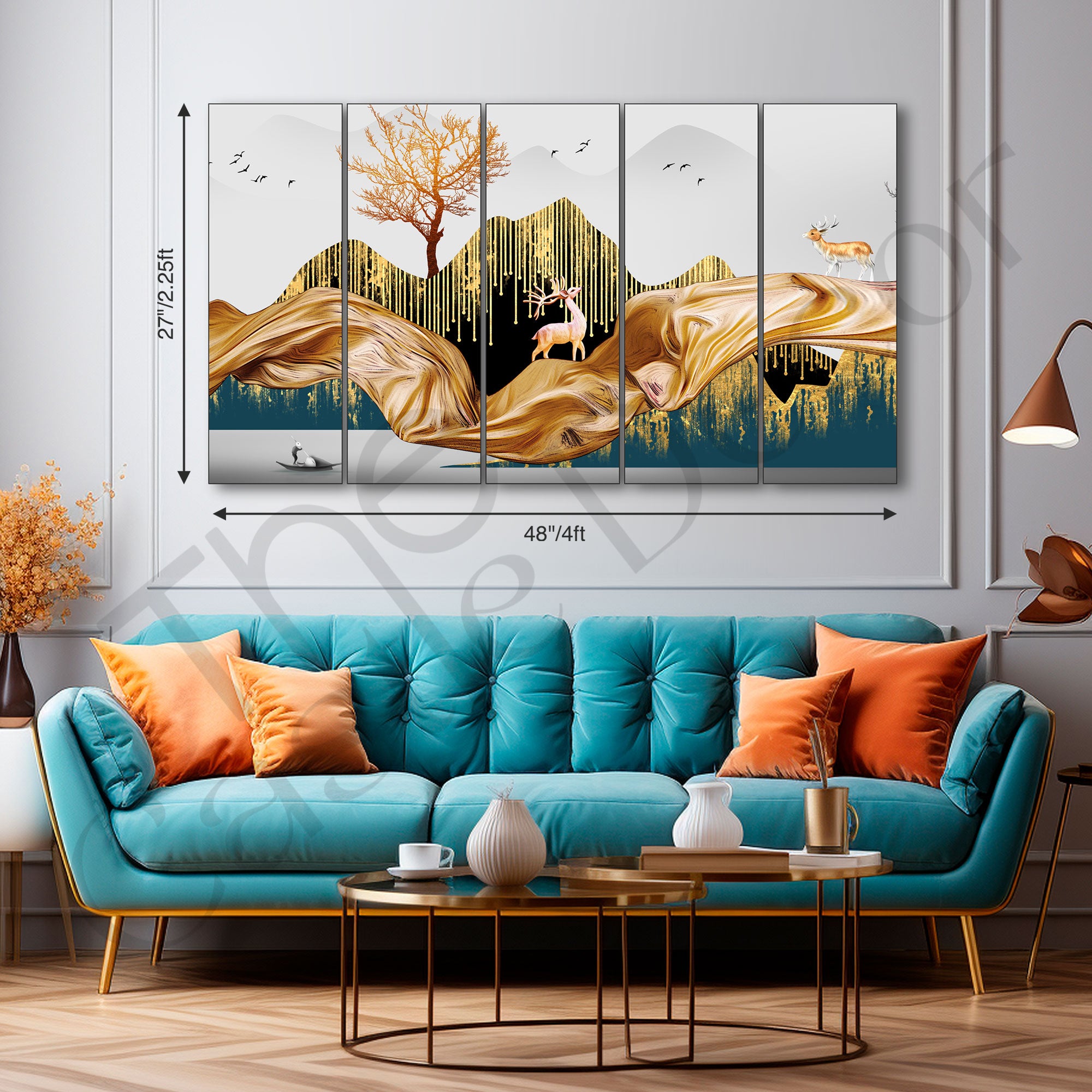 Golden Deer Painting with frame Big Size Wall Art for living room,Bedroom,Drawing room,Hotels