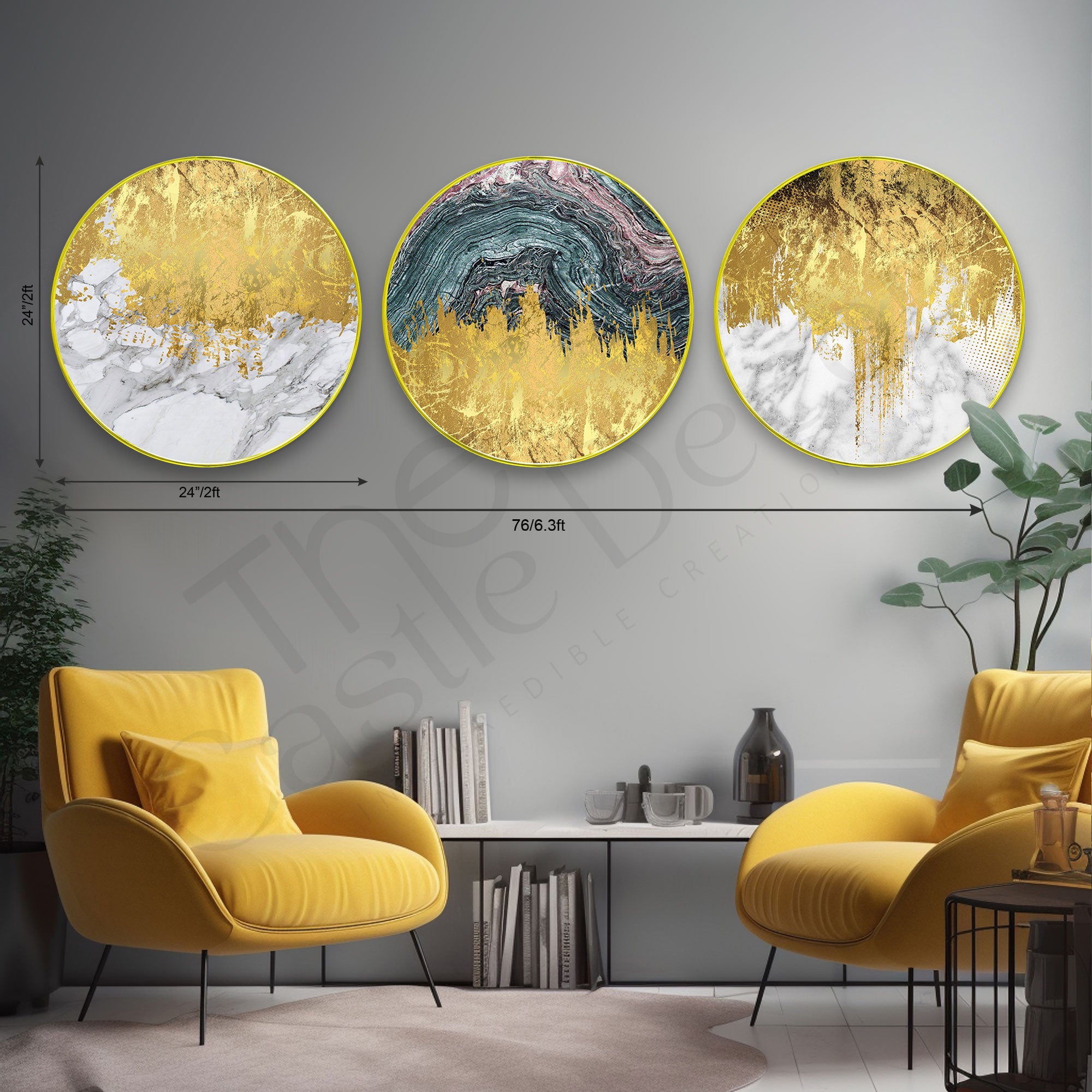 Abstract Sparkle Wooden Wall Plates Set of 3 for Home Decoration Art-51