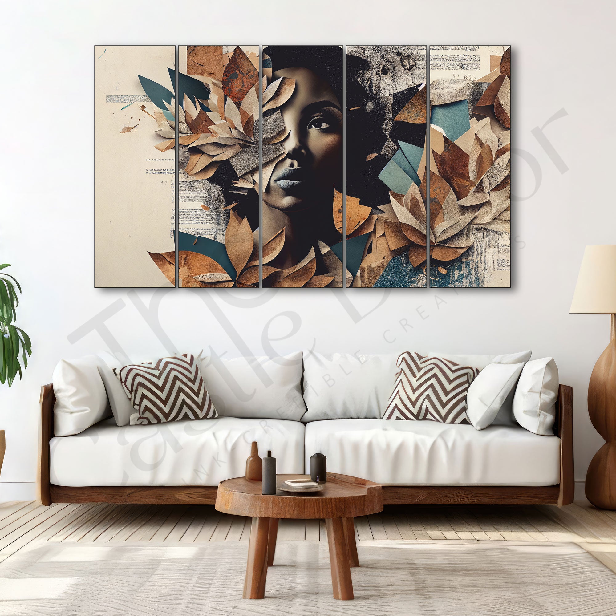 The Leafy Lady A Modern Art Set of 5 Big Size Multiple Frames Wall Art Painting for living room,Bedroom,Drawing room,Hotels-Wooden Framed-Digital Painting