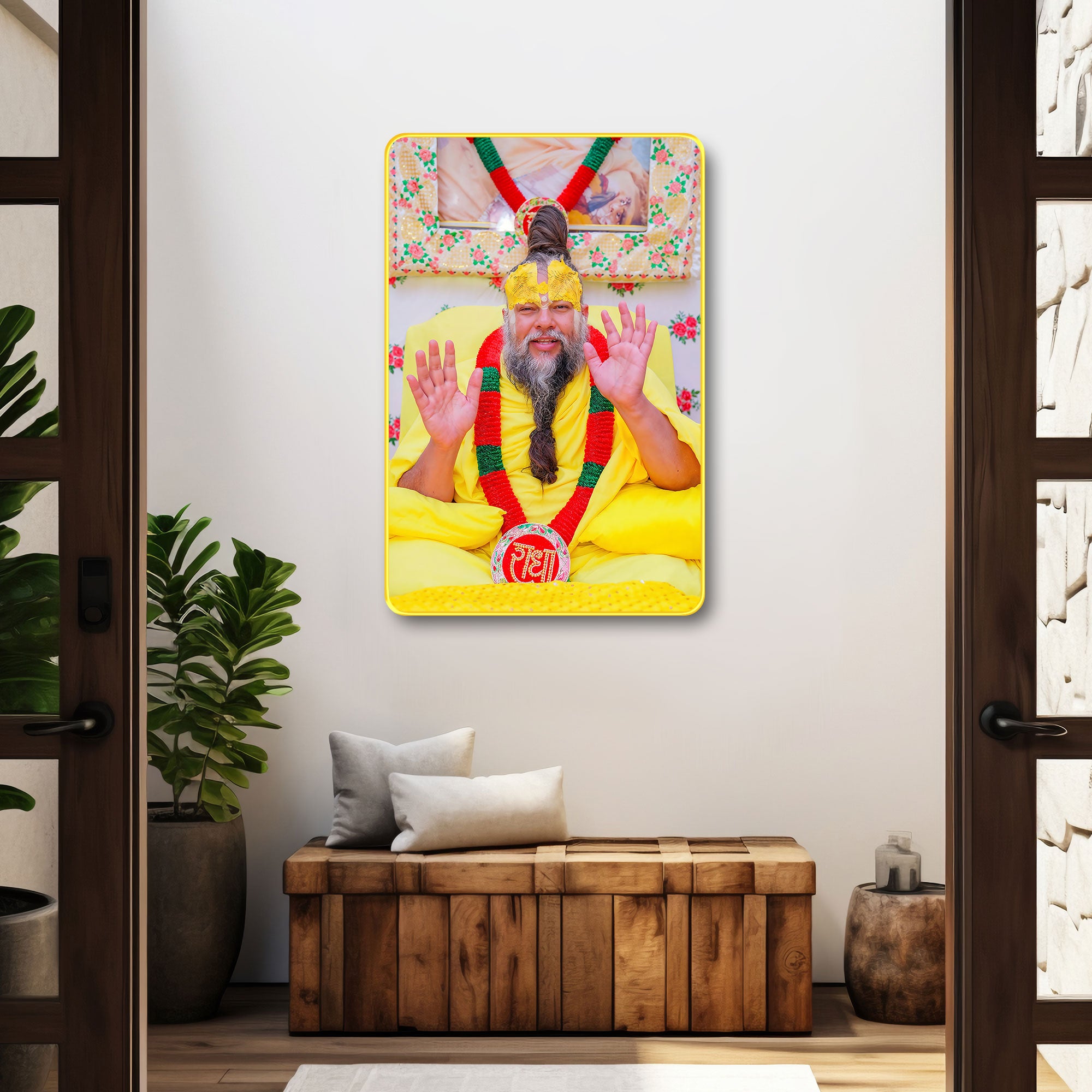 The Castle Decor Premanand Maharaj Ji Digital Print | Sparkle Laminated Photo Frame | Golden Slim Frame | Spiritual Wall Hanging for Home Temple, Living Room & Gifting 20X30 inches