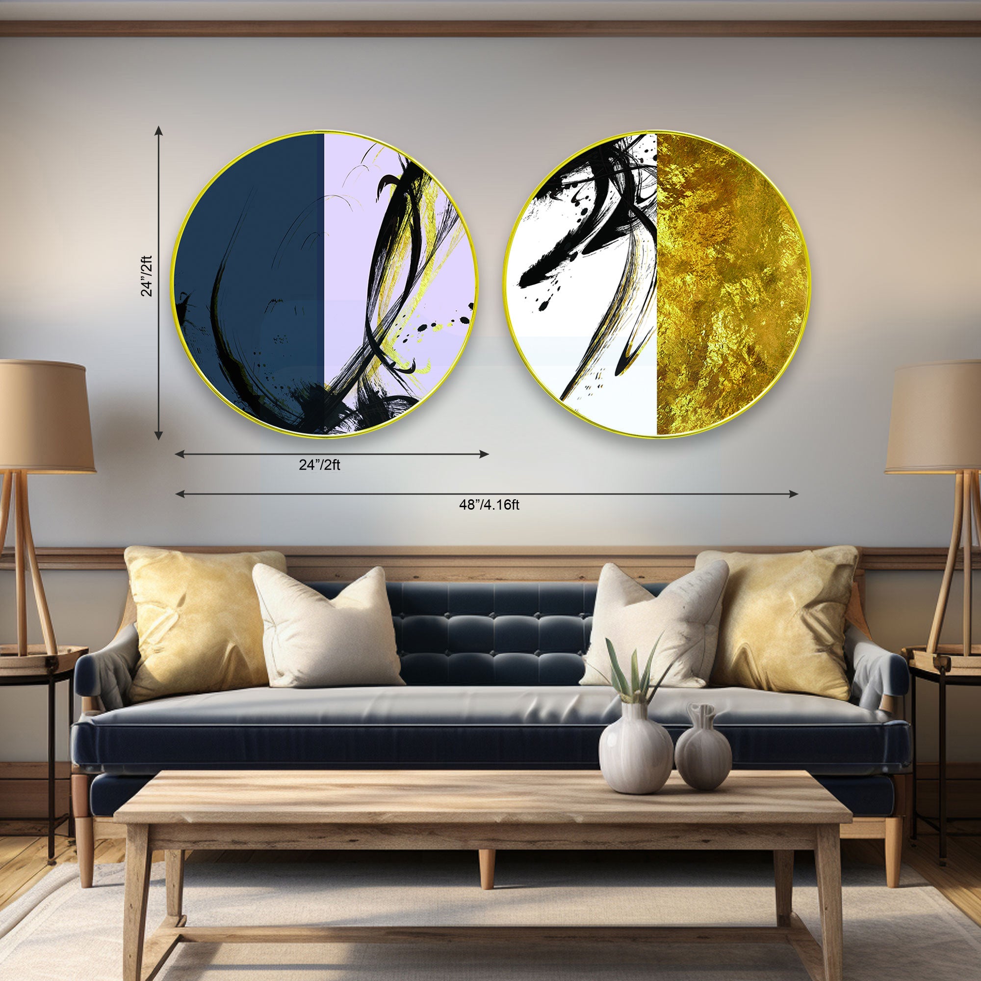 Abstract Sparkle Wooden Wall Plates Set of 2 for Home Decoration Art-48