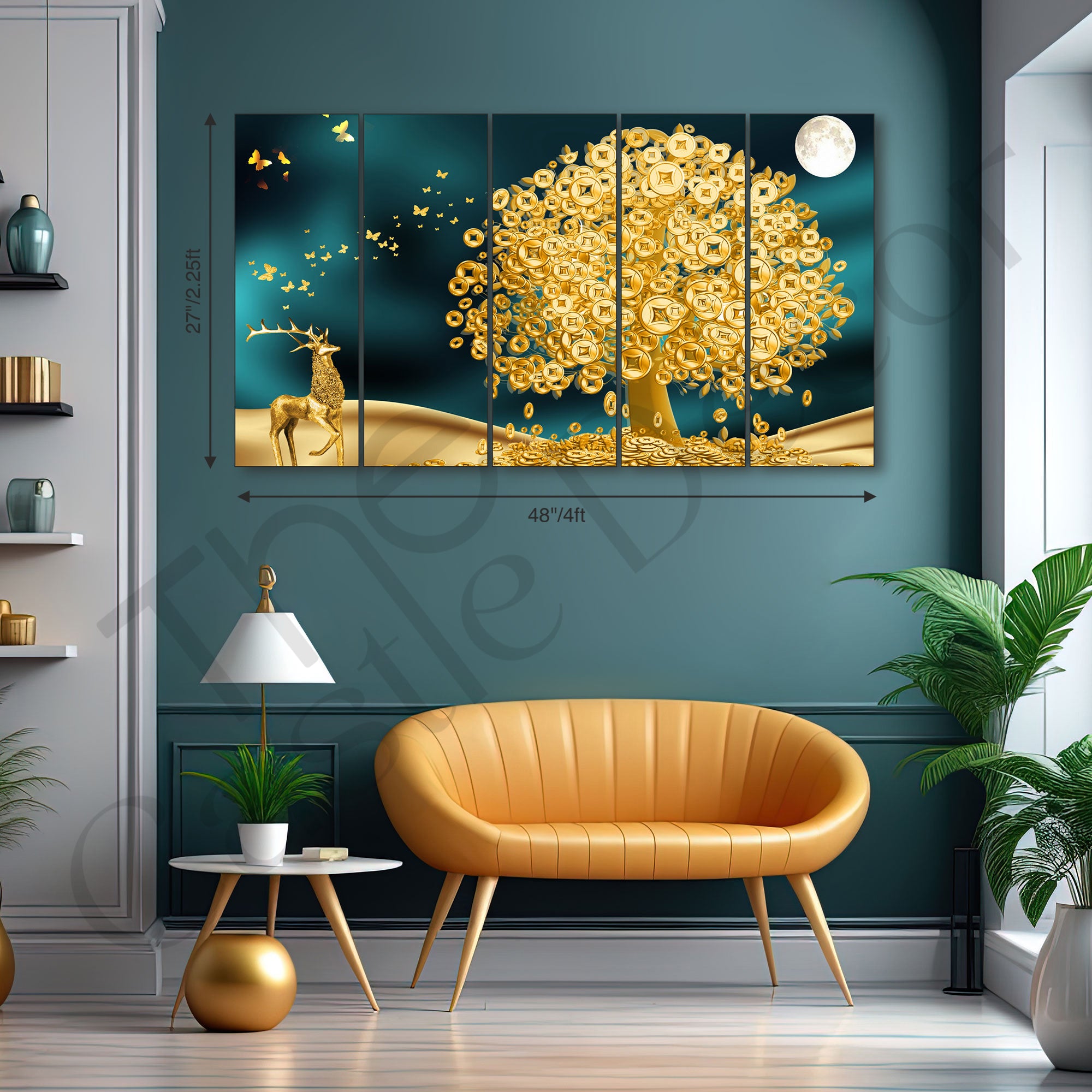Golden Deer Painting with frame Big Size Wall Art for living room,Bedroom,Drawing room,Hotels