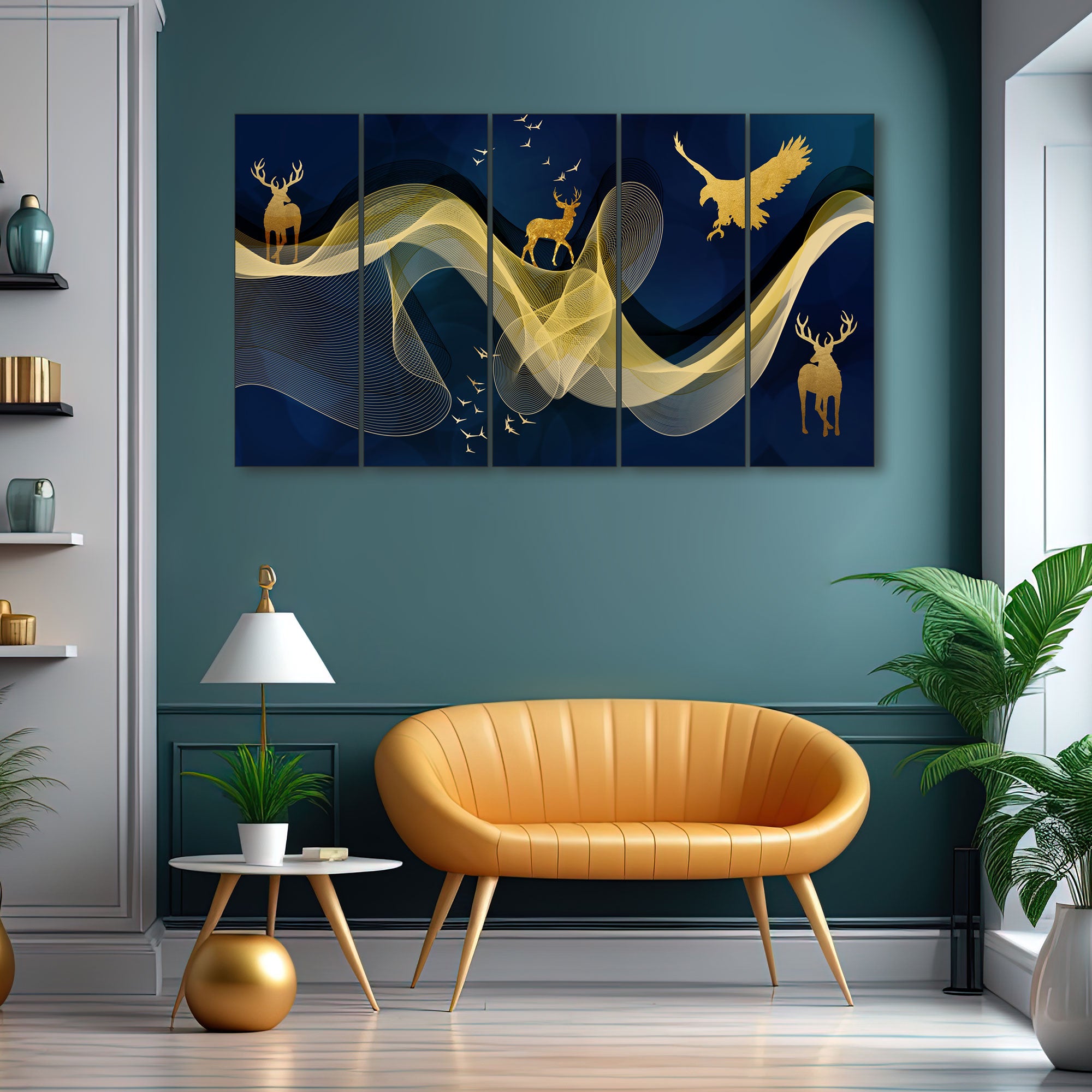 Golden Deer Painting with frame Big Size Wall Art for living room,Bedroom,Drawing room,Hotels