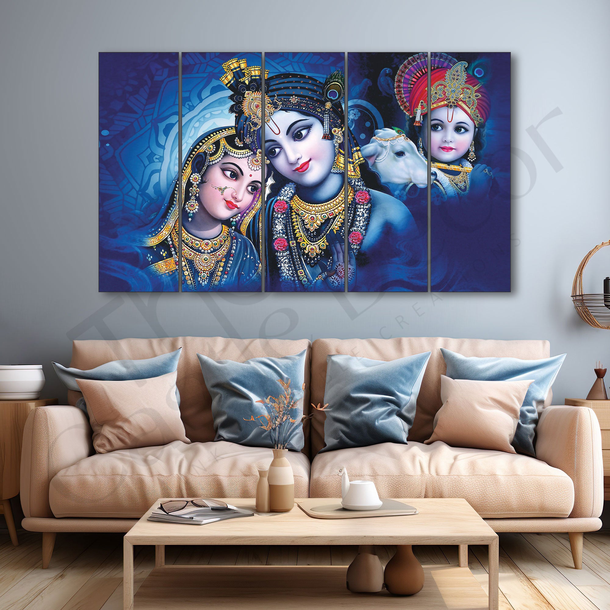 The Castle Decor Radha Krishna Wall Painting for Living Room Big Size - Radha Krishna Painting Wall Decor for Bedroom, Office, Hotels - Peaceful Digital Painting Wooden Framed for Gifting