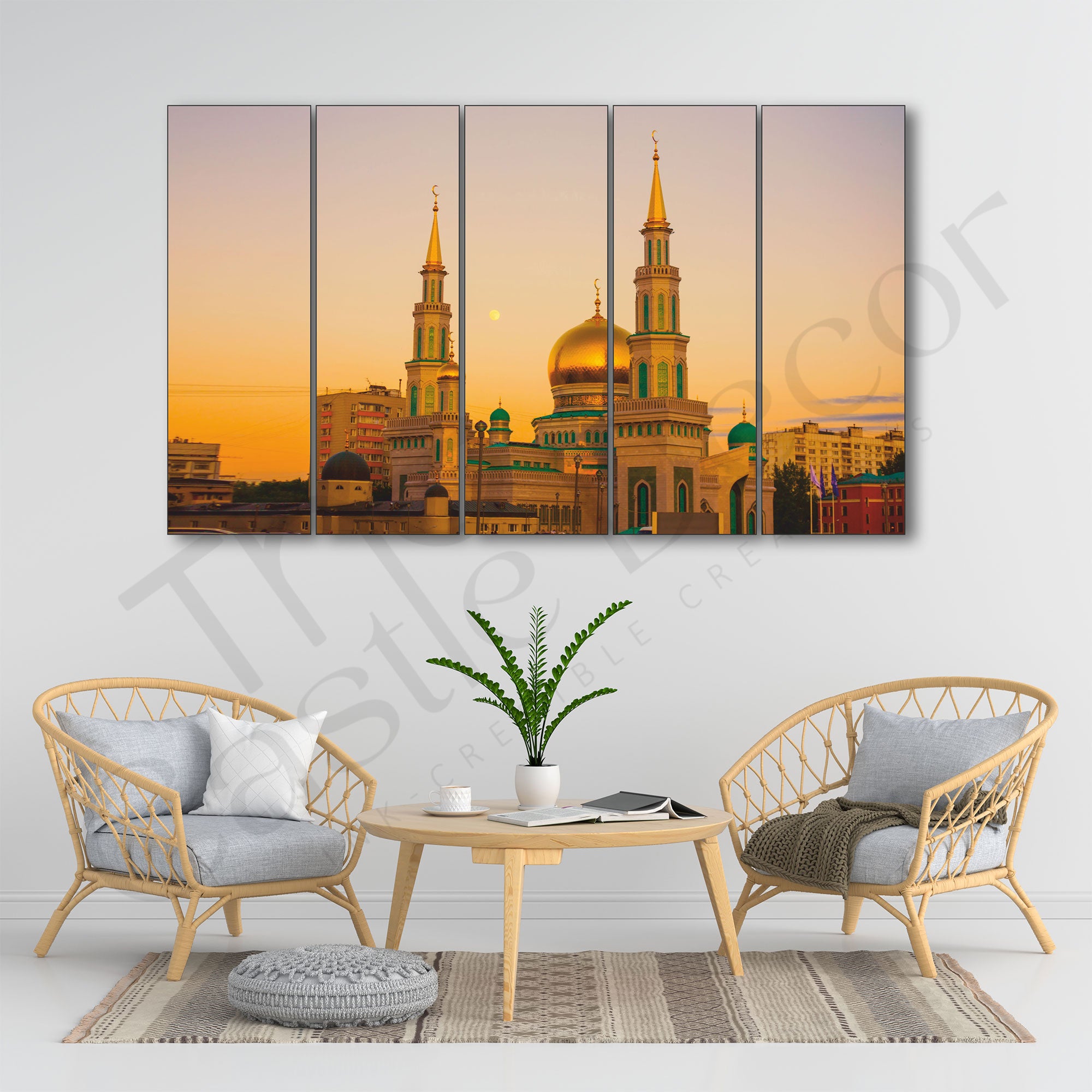 The Moscow Cathedral Mosque,Russia Set of 5 Big Size Multiple Frames Wall Art Painting for living room,Bedroom,Drawing room,Hotels-Wooden Framed-Digital Painting
