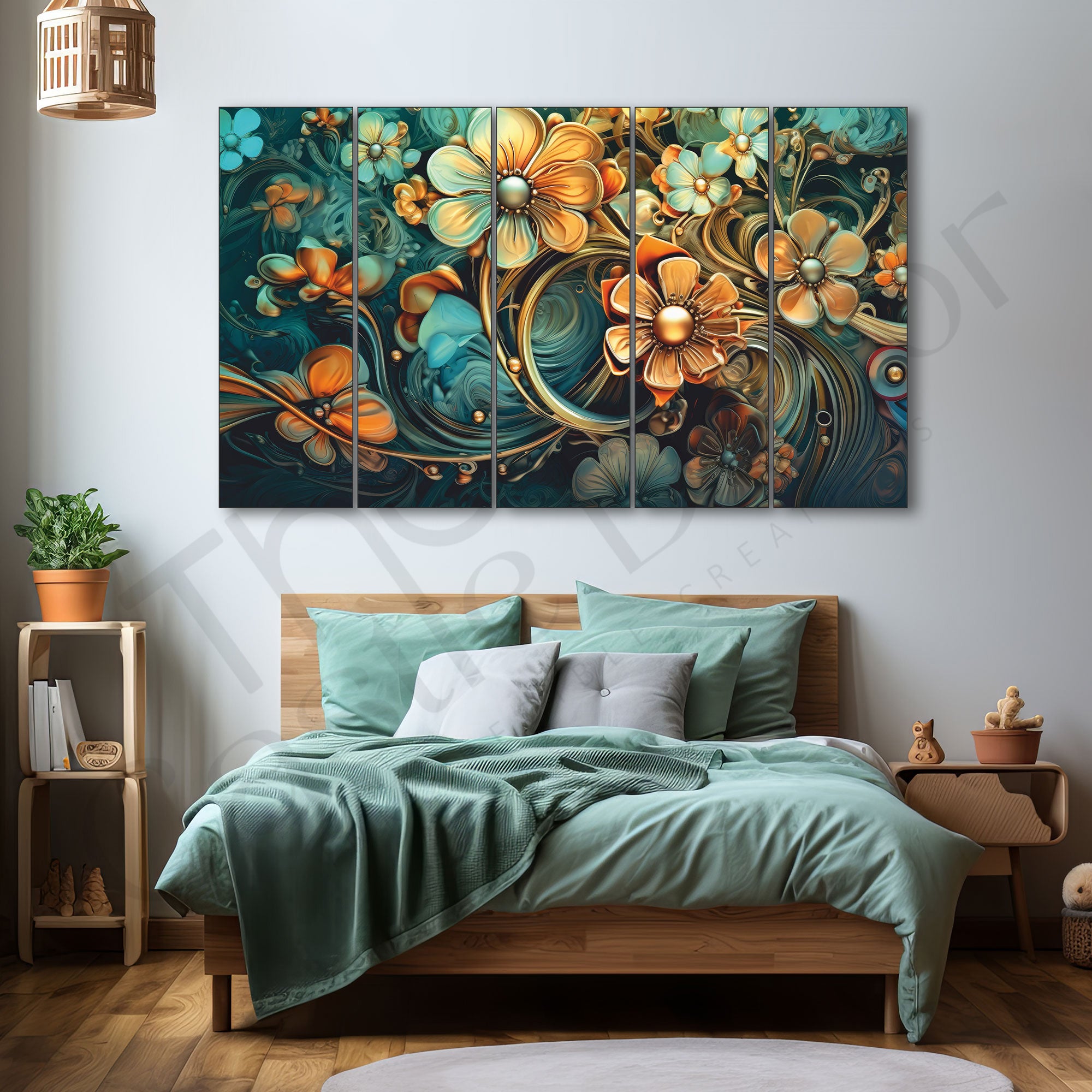 Multicolour Flower Painting Set of 5 for Home Decoration 27x48"