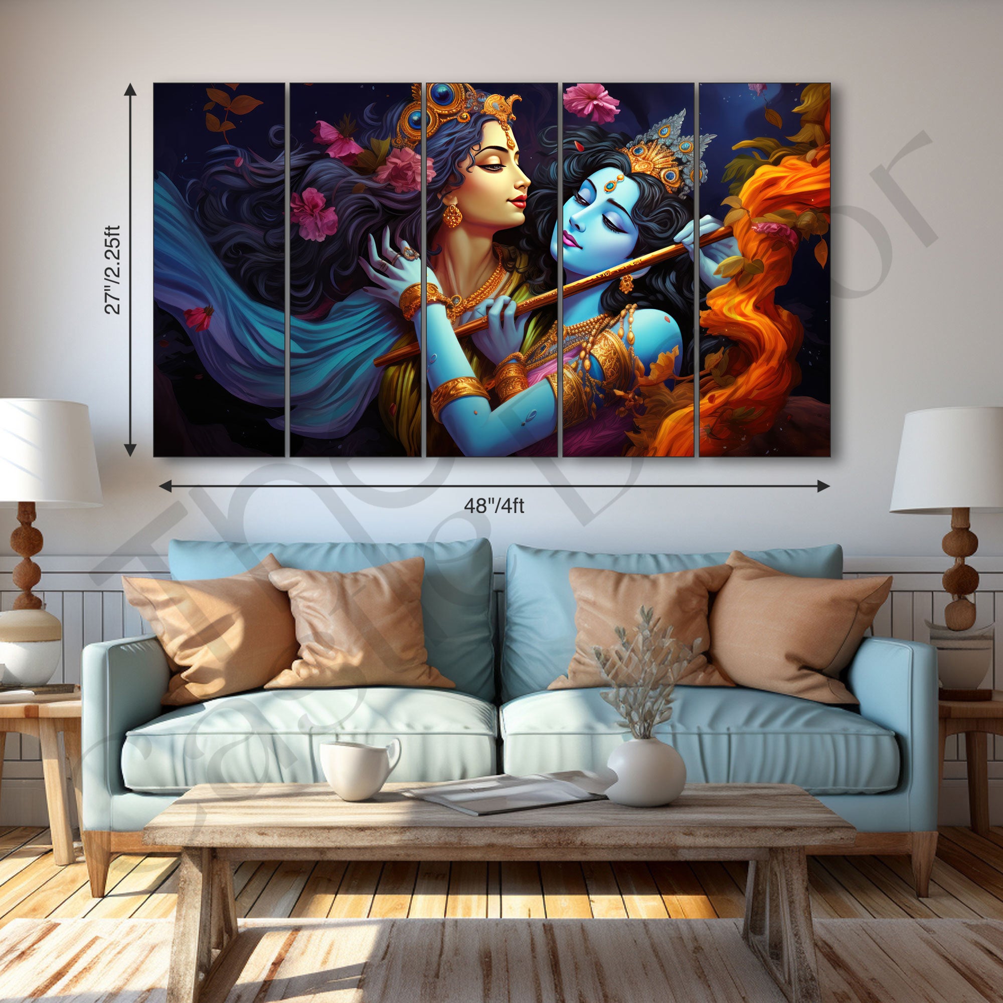 Radha Krishna Painting with frame Big Size Wall Art for living room,Bedroom,Drawing room,Hotels