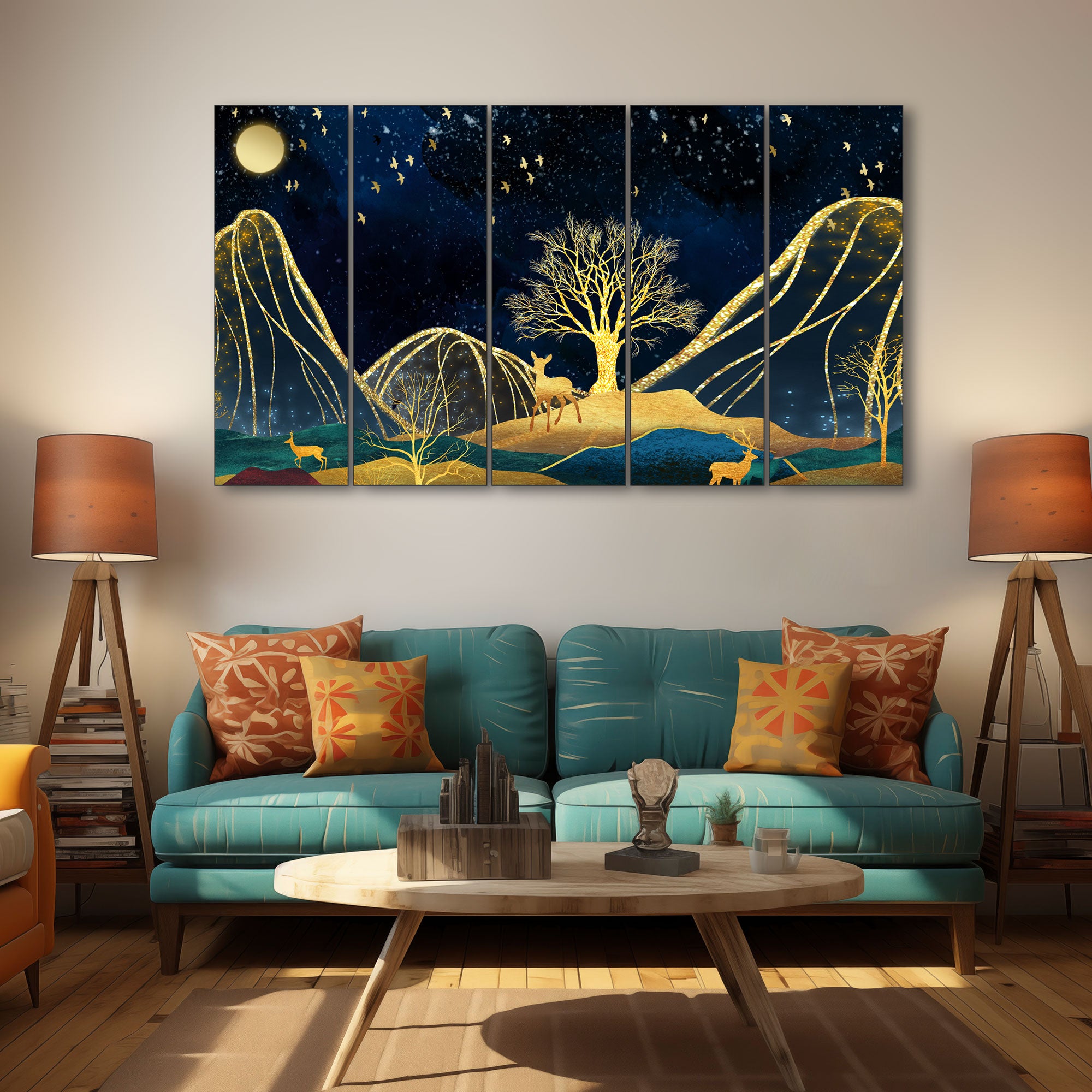 Golden Deer Painting with frame Big Size Wall Art for living room,Bedroom,Drawing room,Hotels