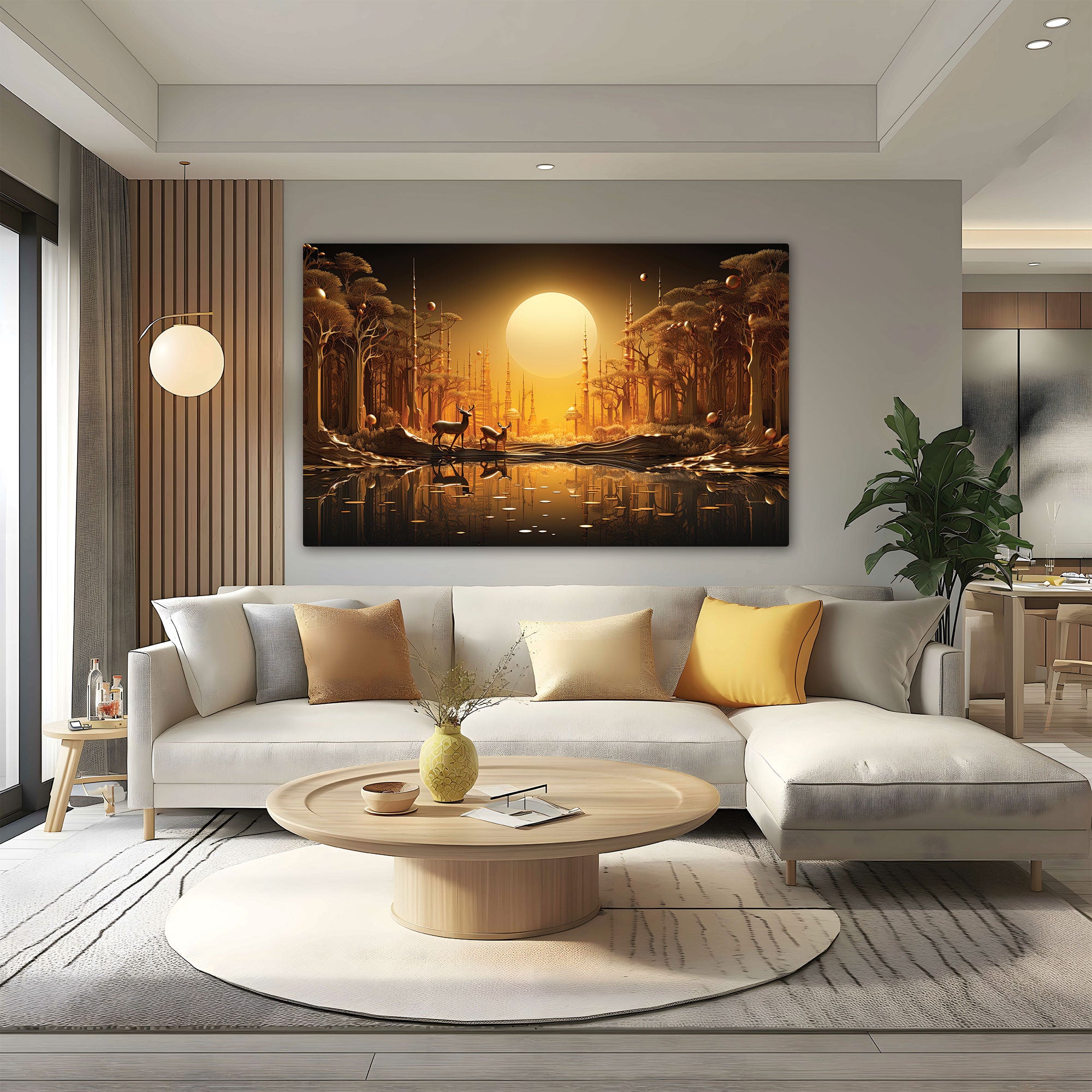 Golden deer Canvas painting with frame Big Size Wall Art for living room,Bedroom,Drawing room,Hotels