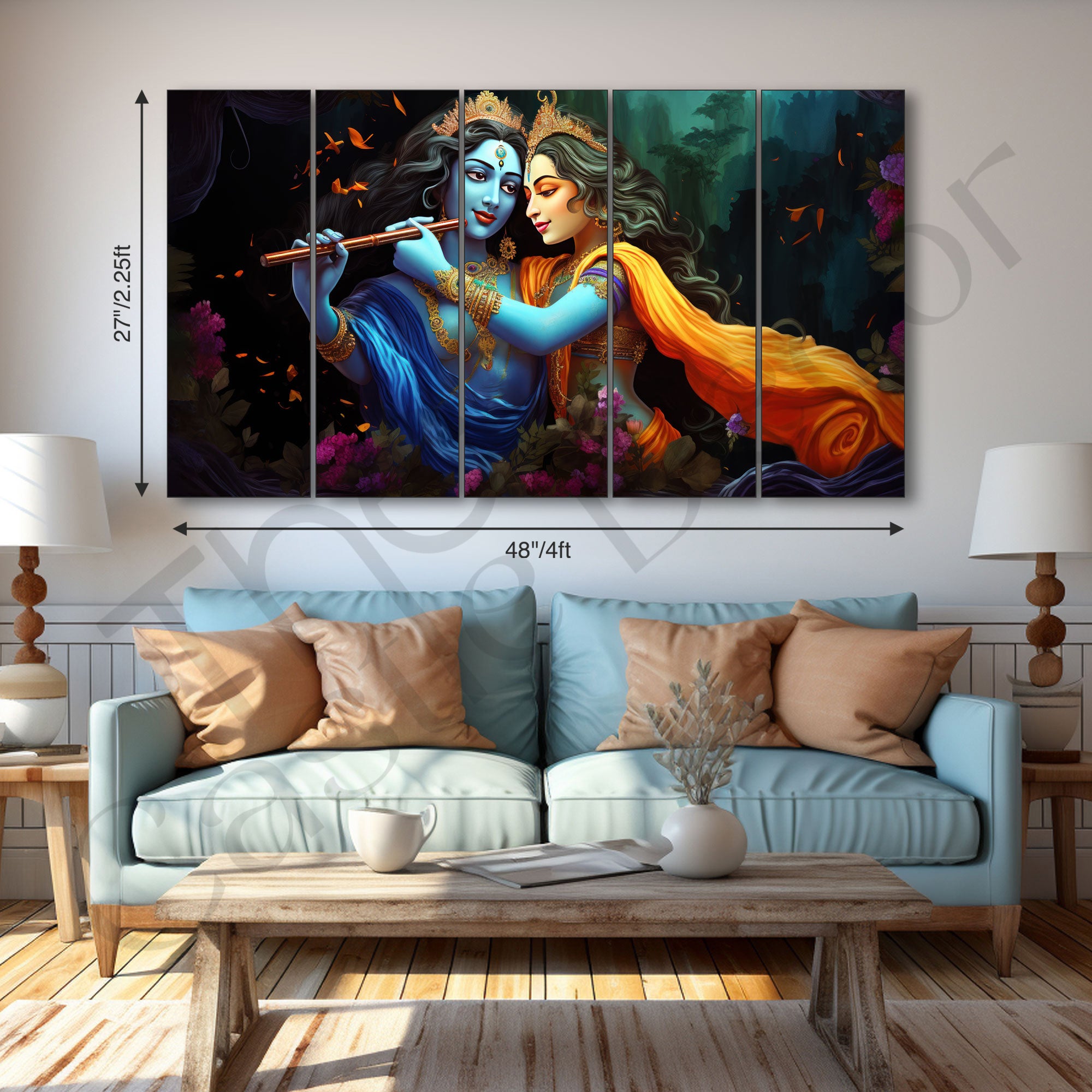 Radha Krishna Painting with frame Big Size Wall Art for living room,Bedroom,Drawing room,Hotels