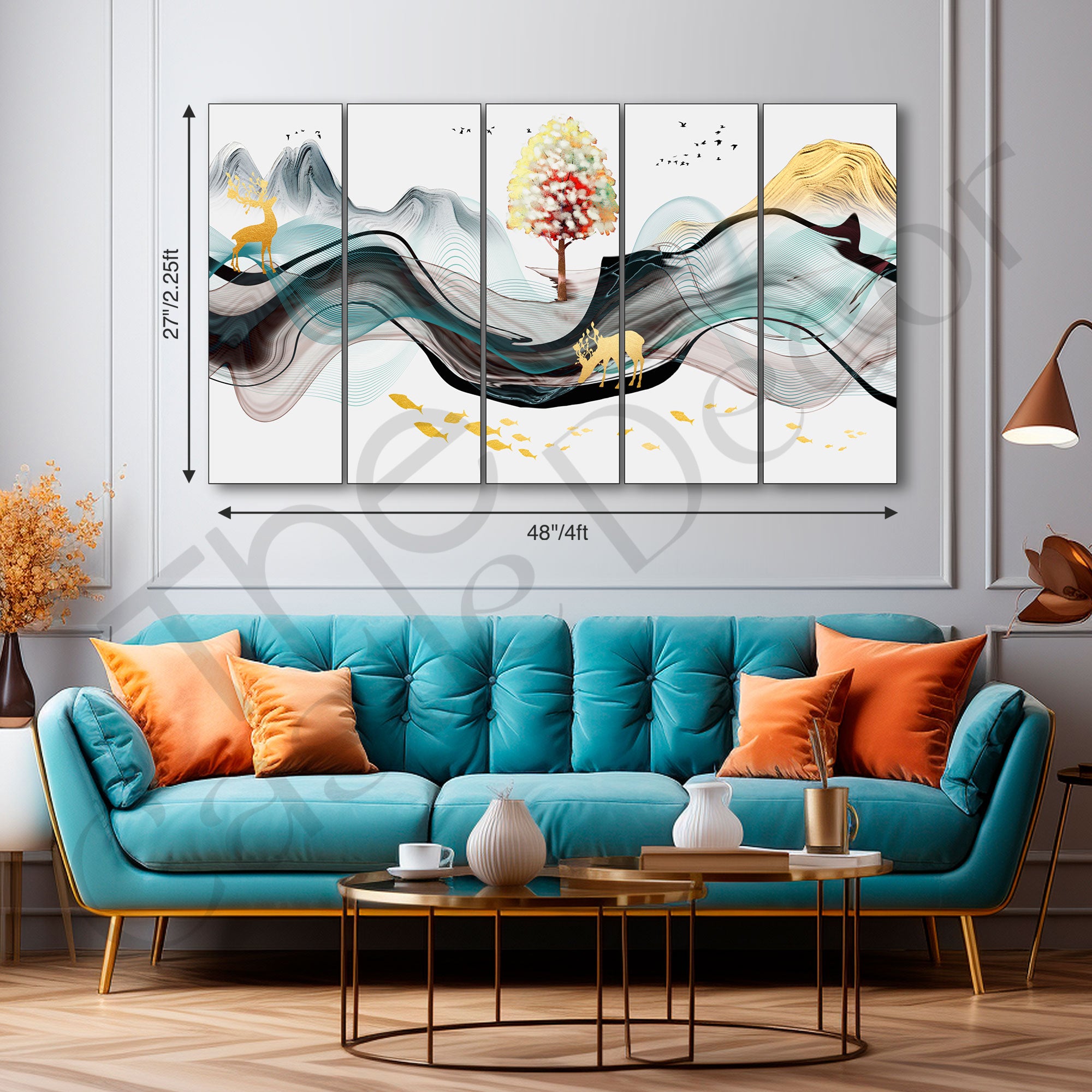 Golden Deer Painting with frame Big Size Wall Art for living room,Bedroom,Drawing room,Hotels