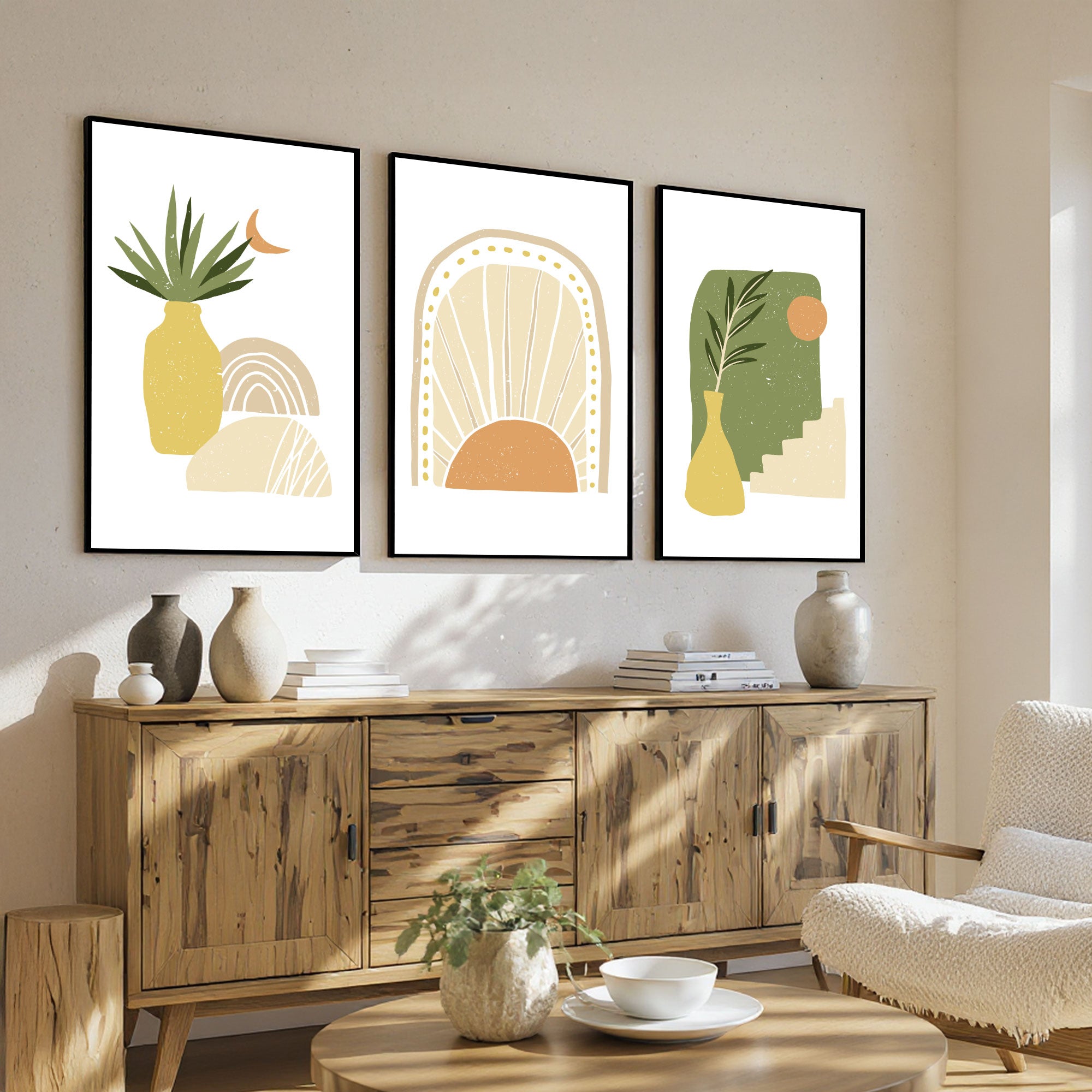 The Castle Decor Boho Wall Art for Living Room Big Size | Framed Abstract Botanical Paintings for Living Room & Bedroom | Modern Home Decoration & Perfect Gifting Option | Set of 3 (11×17 Inch Each) -7