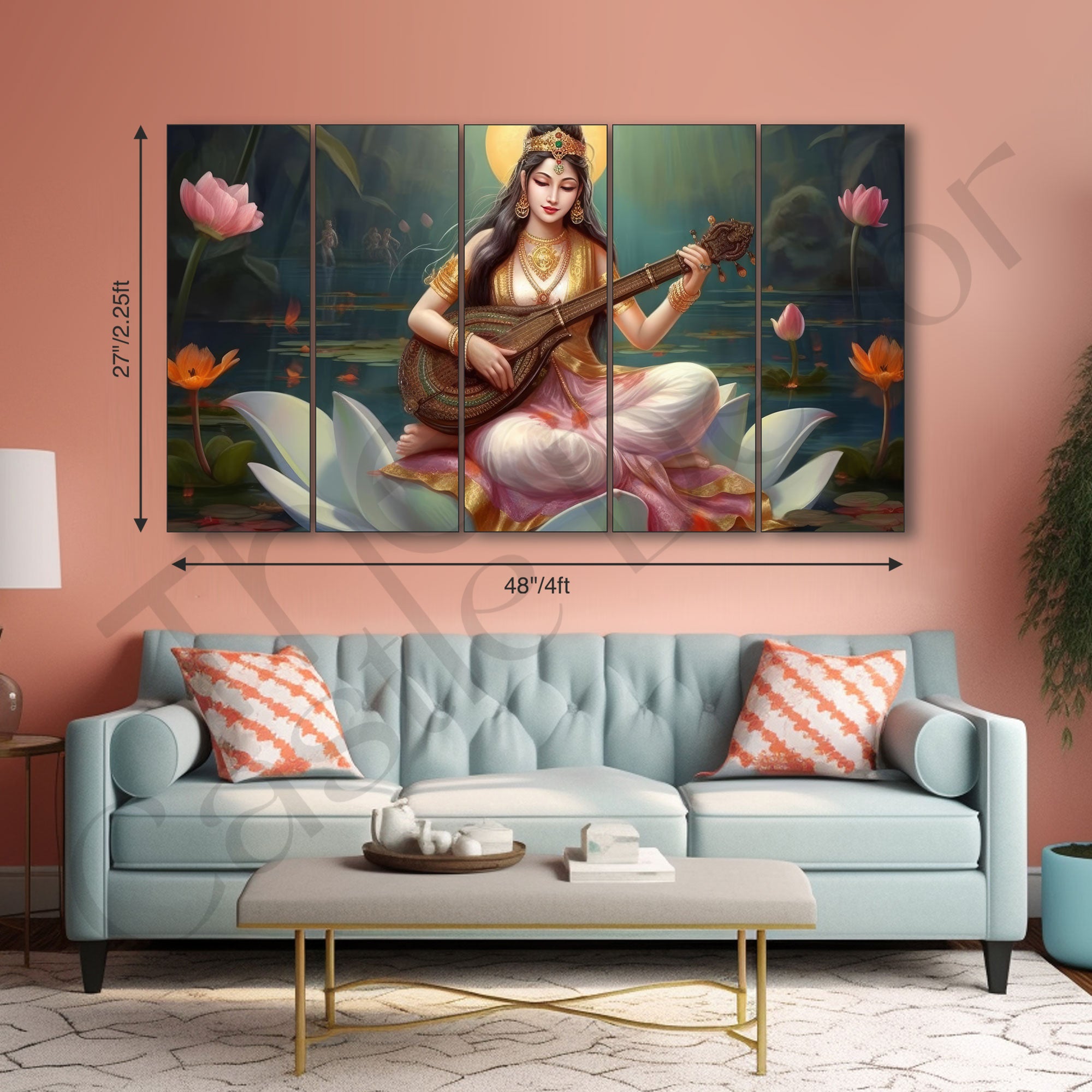 Goddess Saraswati ji Painting with frame Big Size Wall Art for living room,Bedroom,Drawing room,Hotels