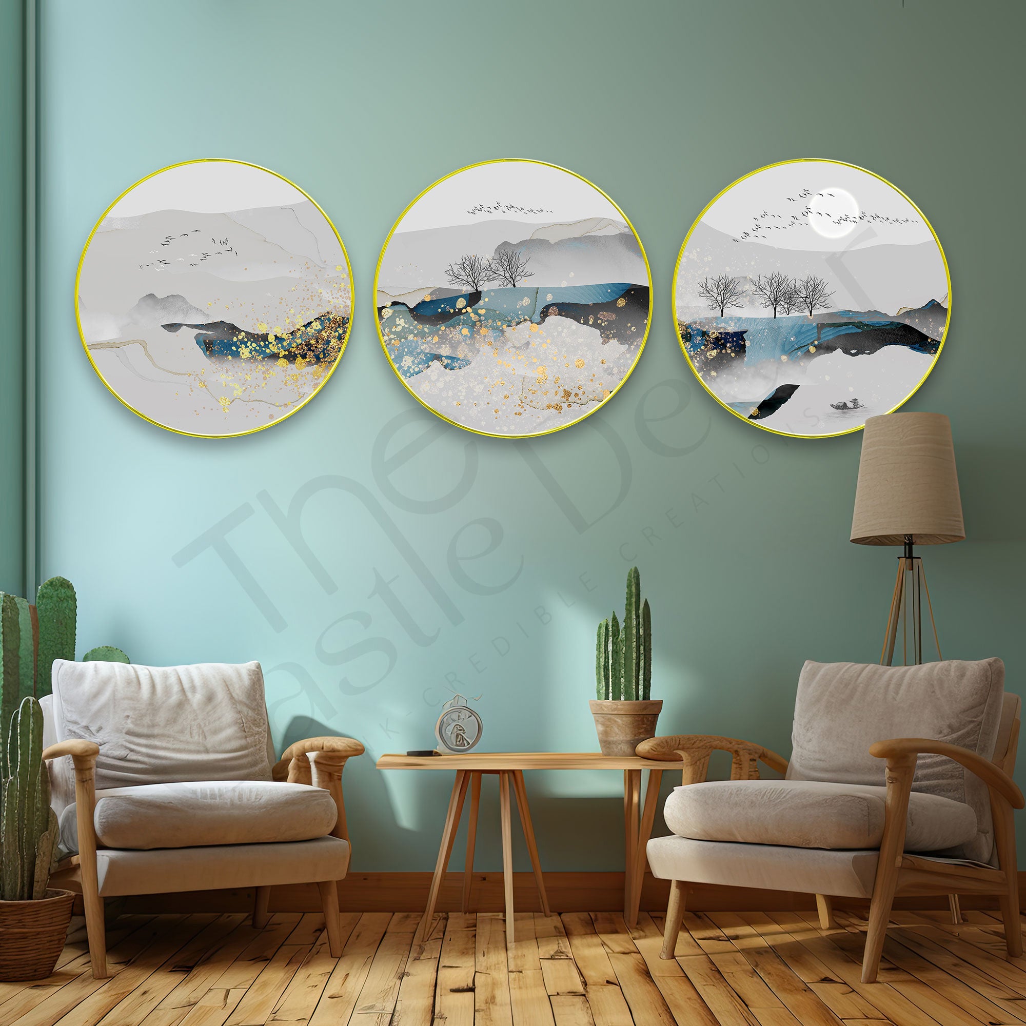 Nature Sparkle Wooden Wall Plates Set of 3 for Home Decoration Art-64