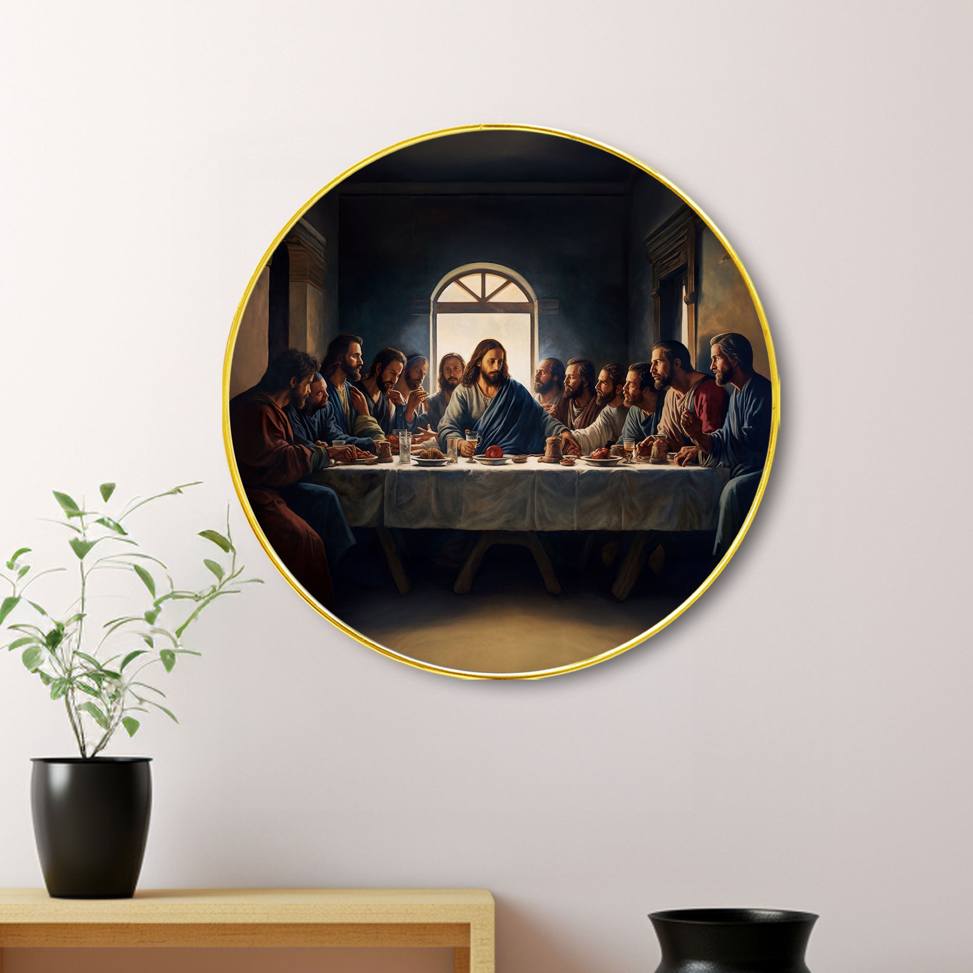 The Castle Decor Lord Jesus Wall Art Painting | Round Frame Religious Wall Hanging for Home Decoration, Living Room, Bedroom, Office & Gift Option