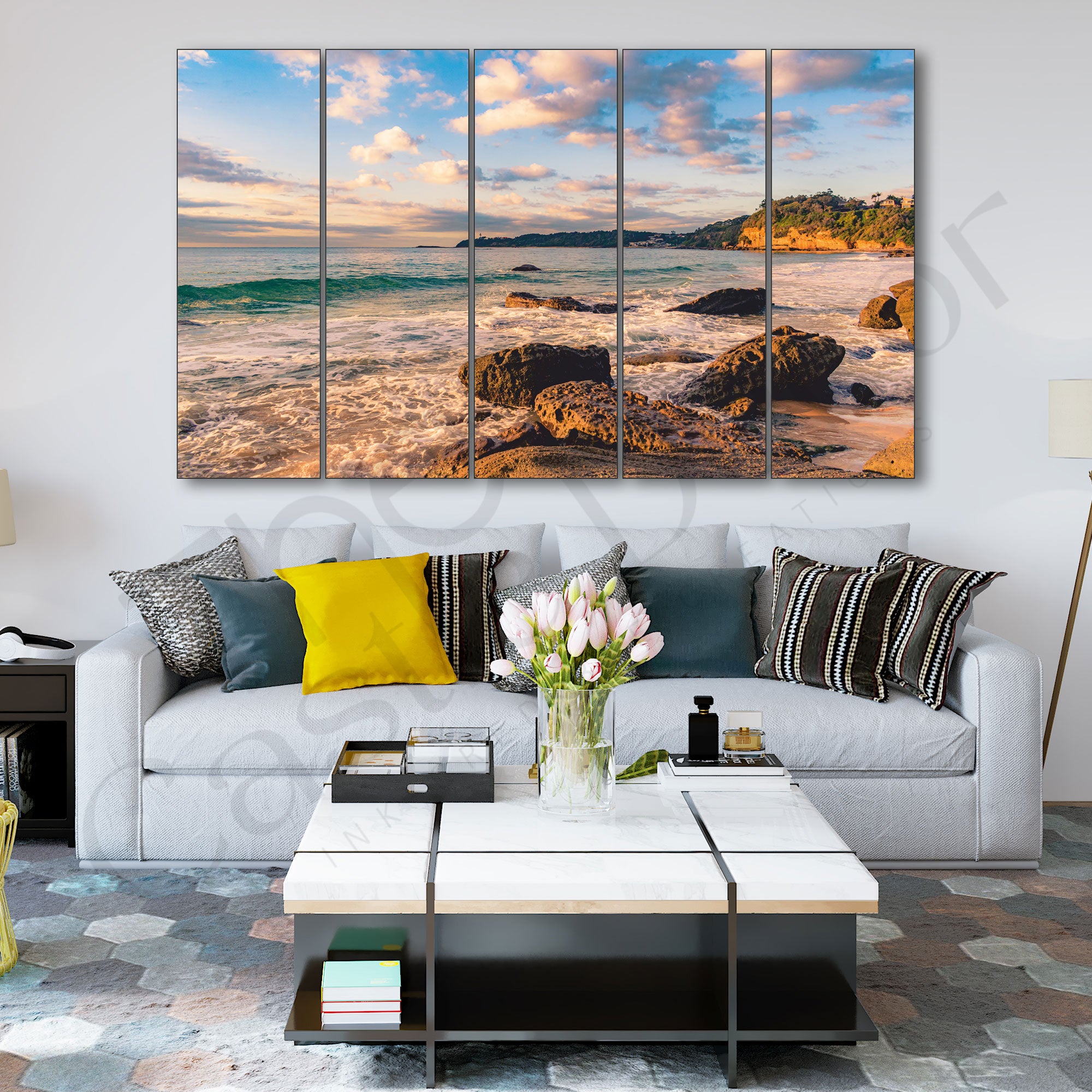Sea Water Painting with frame Big Size Wall Art for living room,Bedroom,Drawing room,Hotels 27x48"