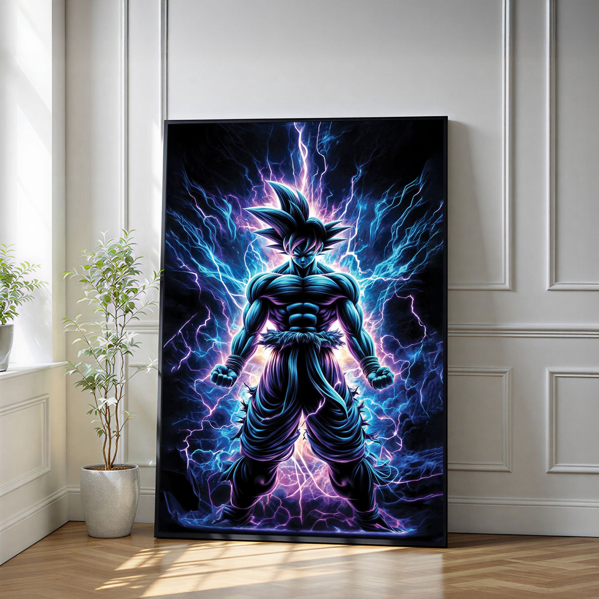 The Castle Decor Anime Thunder Warrior Wall Art, Electric Power Fighter Abstract Artwork with Premium Sparkle Finish, 20×30 Inch Wall Décor for Gaming Room & Studio