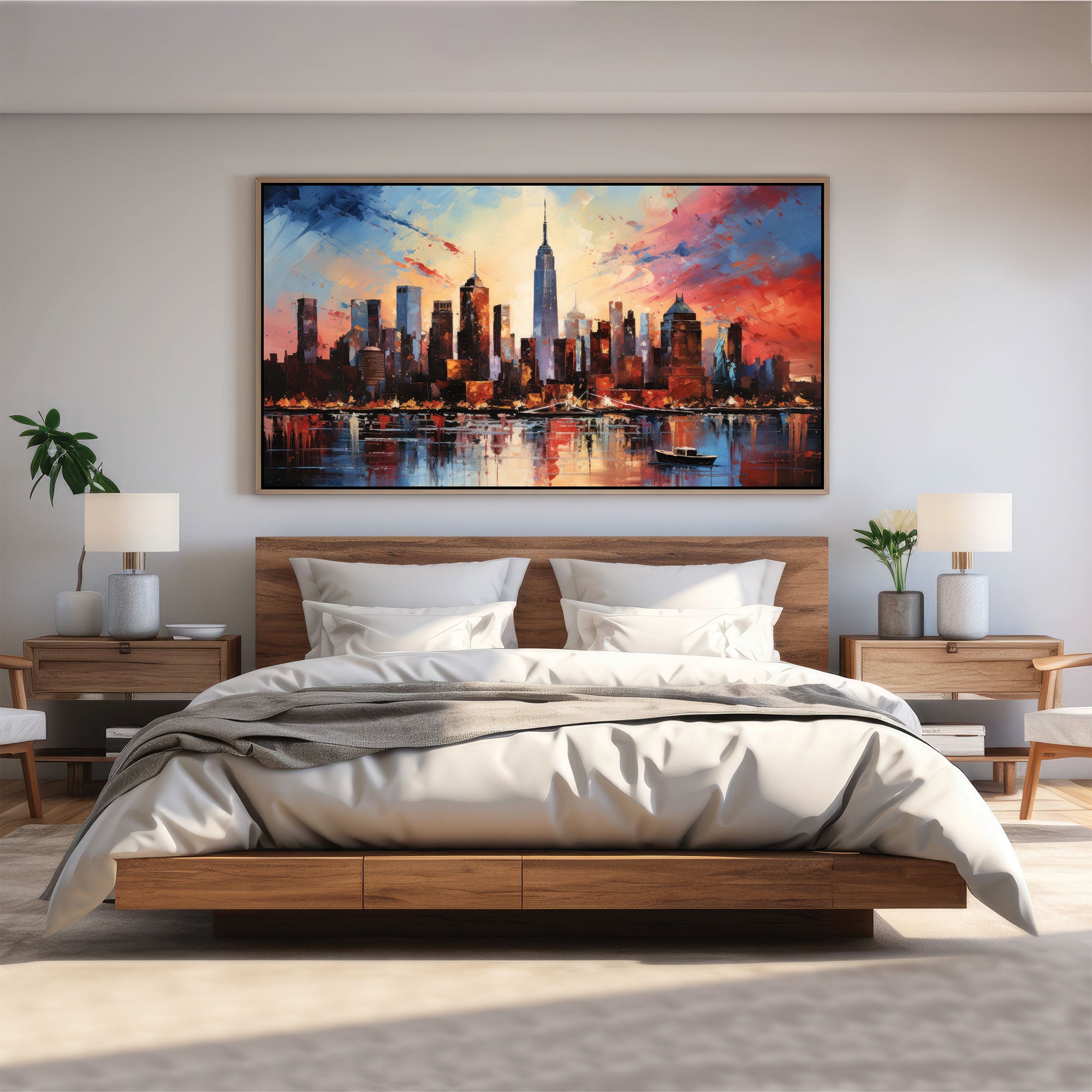 Modern cityscape Canvas painting with frame Big Size Wall Art for living room,Bedroom,Drawing room,Hotels