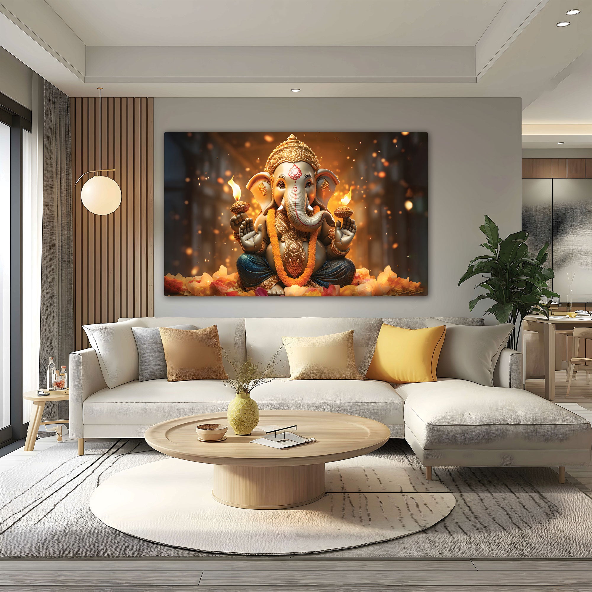 Lord ganesha Canvas painting with frame Big Size Wall Art for living room,Bedroom,Drawing room,Hotels