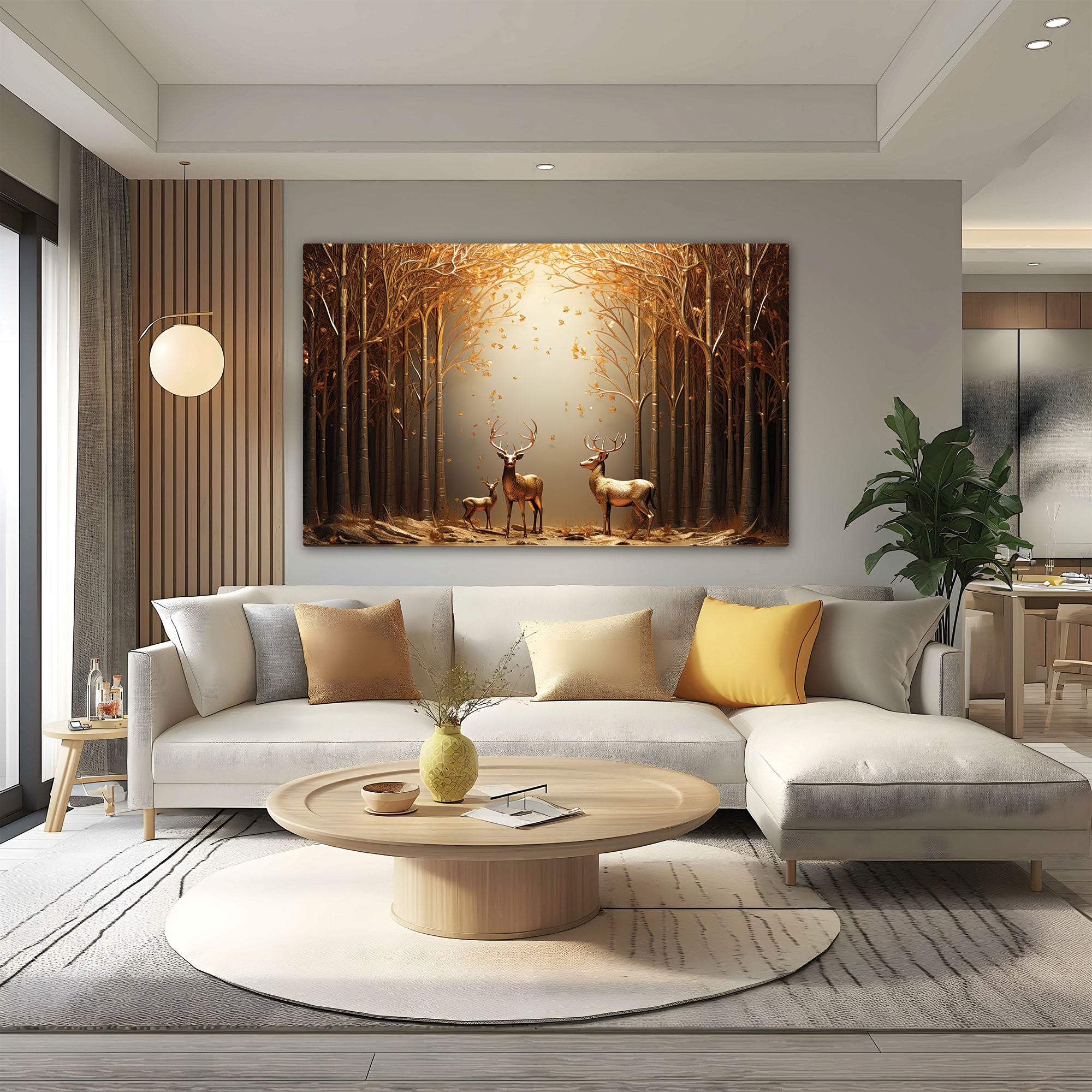 Golden deer Canvas painting with frame Big Size Wall Art for living room,Bedroom,Drawing room,Hotels