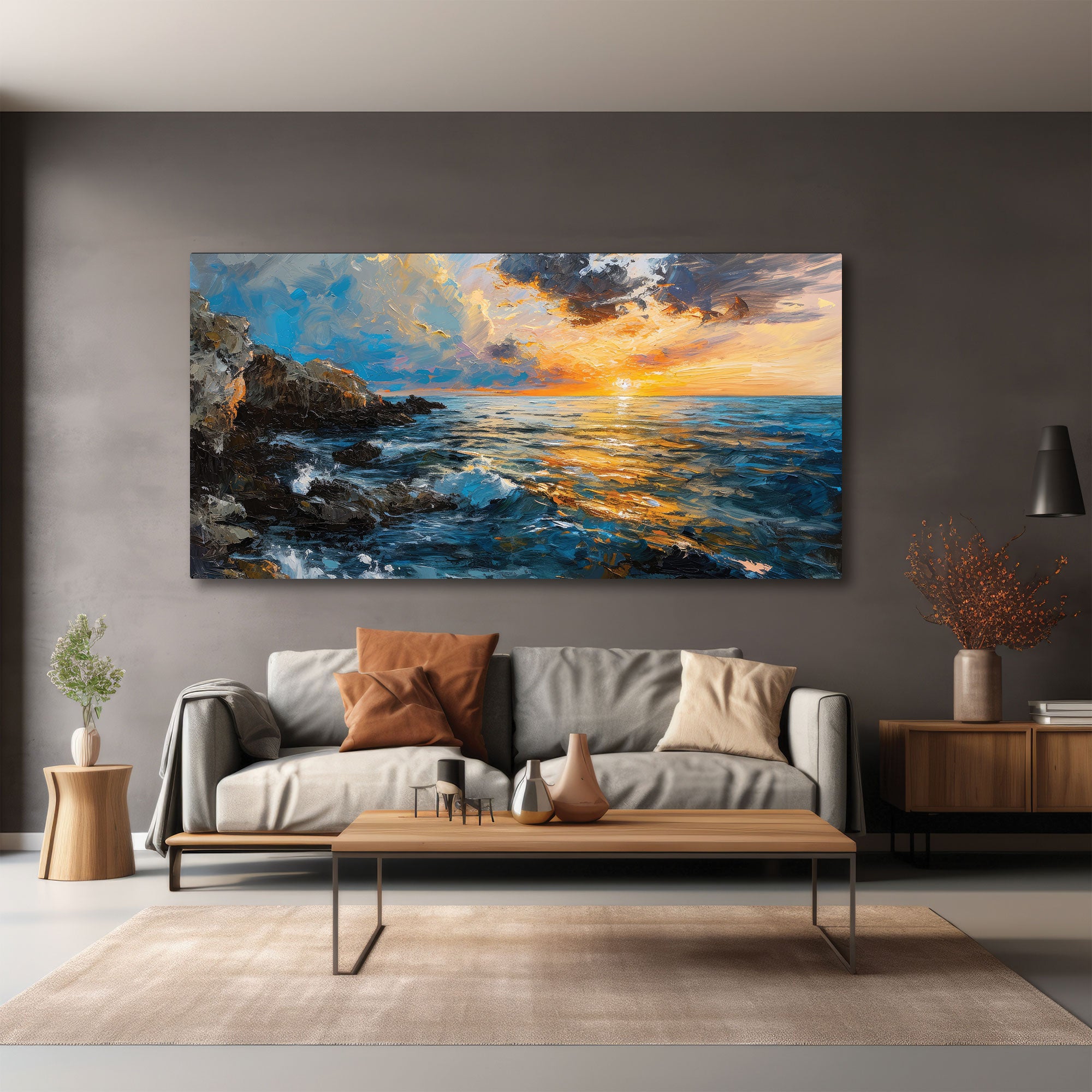 SunsetAbstract Canvas painting with frame Big Size Wall Art for living room,Bedroom,Drawing room,Hotels
