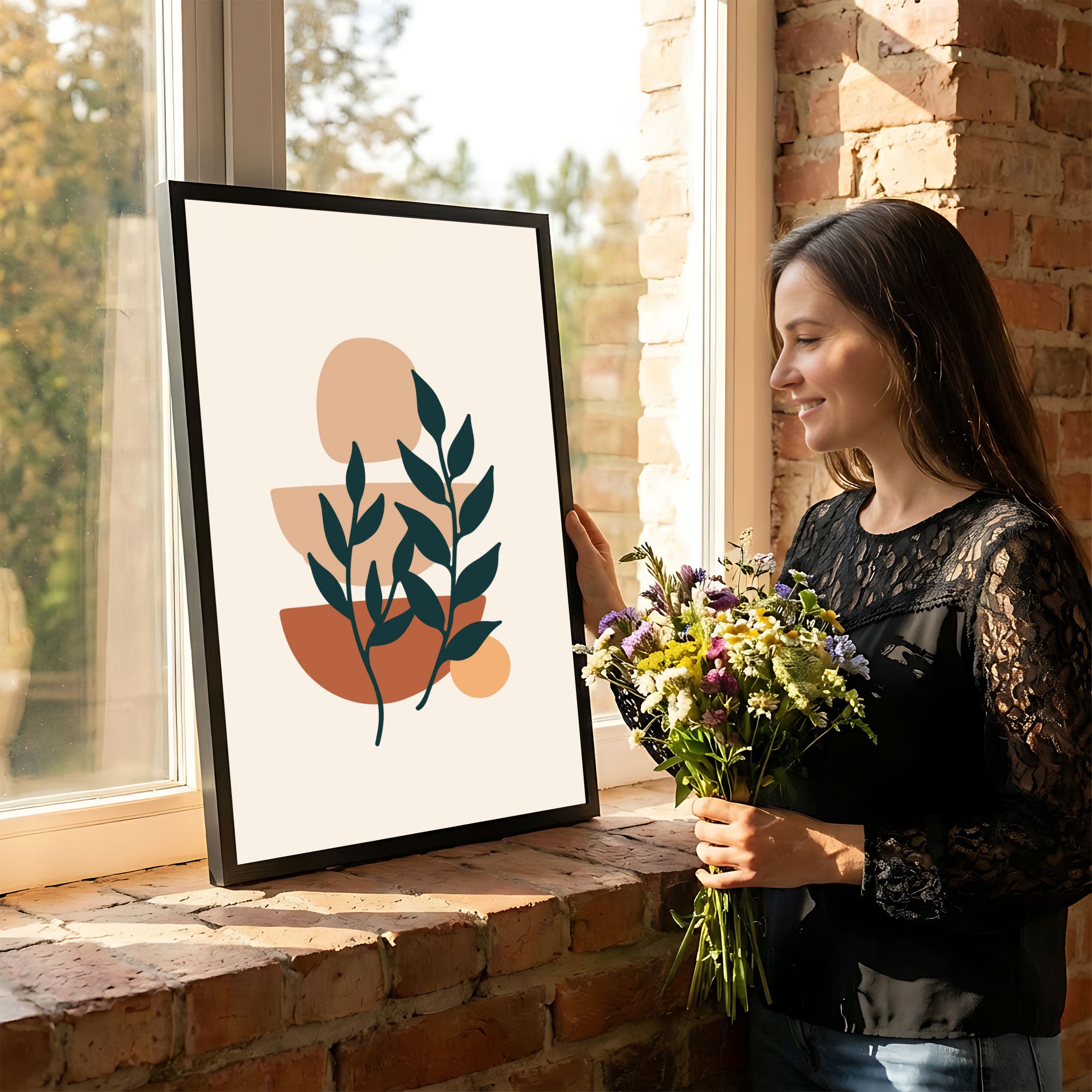 The Castle Decor Boho Wall Art for Living Room Big Size | Framed Abstract Botanical Paintings for Living Room & Bedroom | Modern Home Decoration & Perfect Gifting Option | Set of 2 (11×17 Inch Each)10