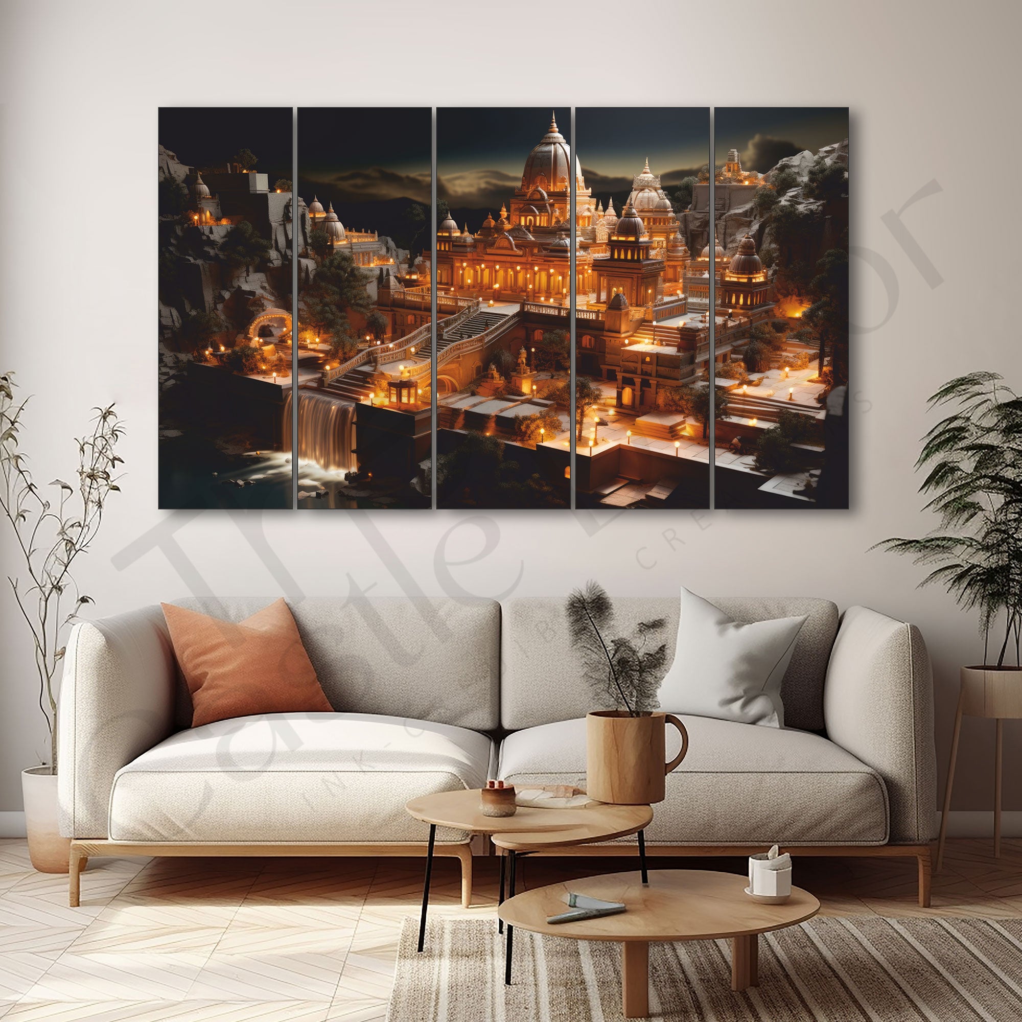 Ram Mandir Painting Set of 5 for Home Decoration 27x48"