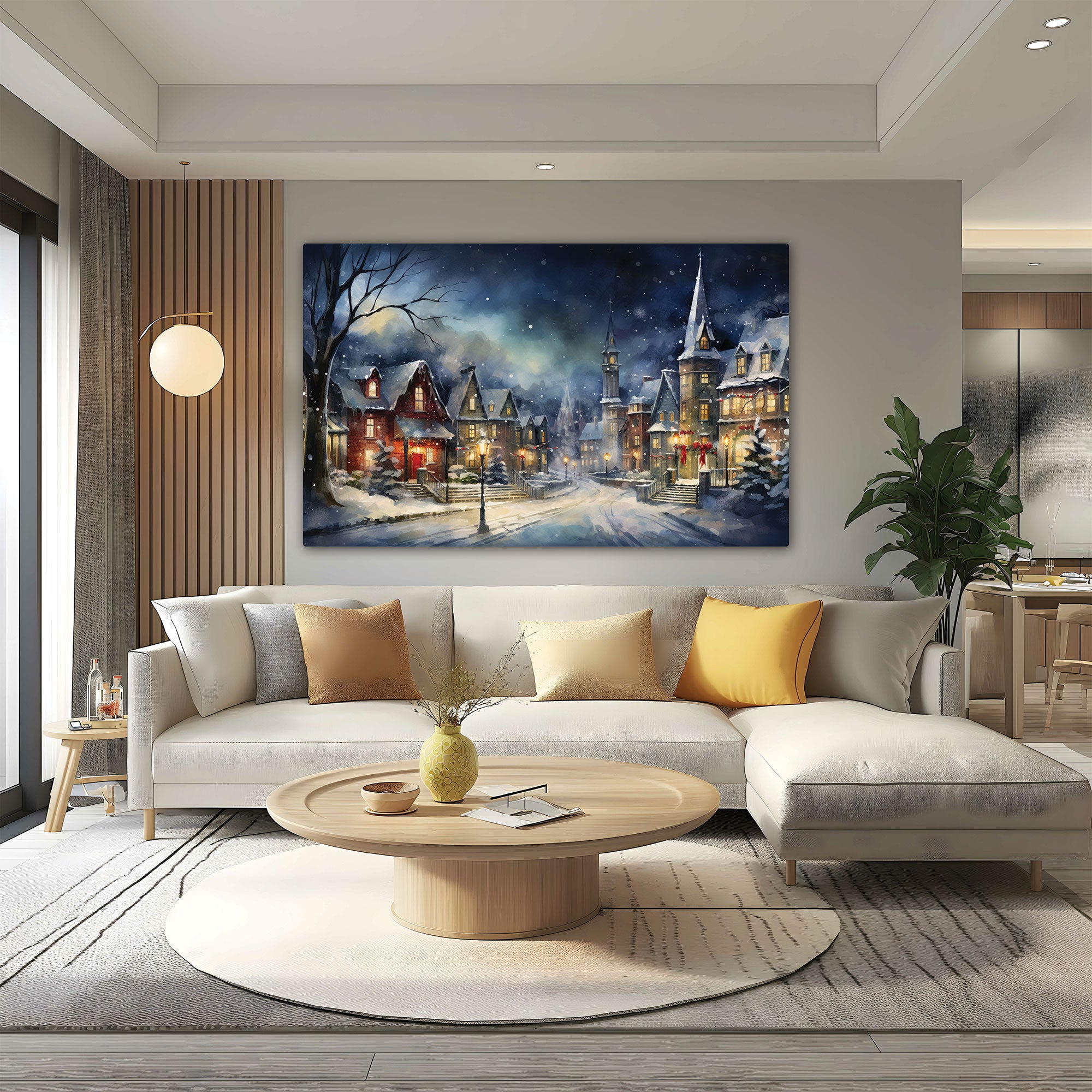 Vintage Christmas villlage Canvas painting with frame Big Size Wall Art for living room,Bedroom,Drawing room,Hotels