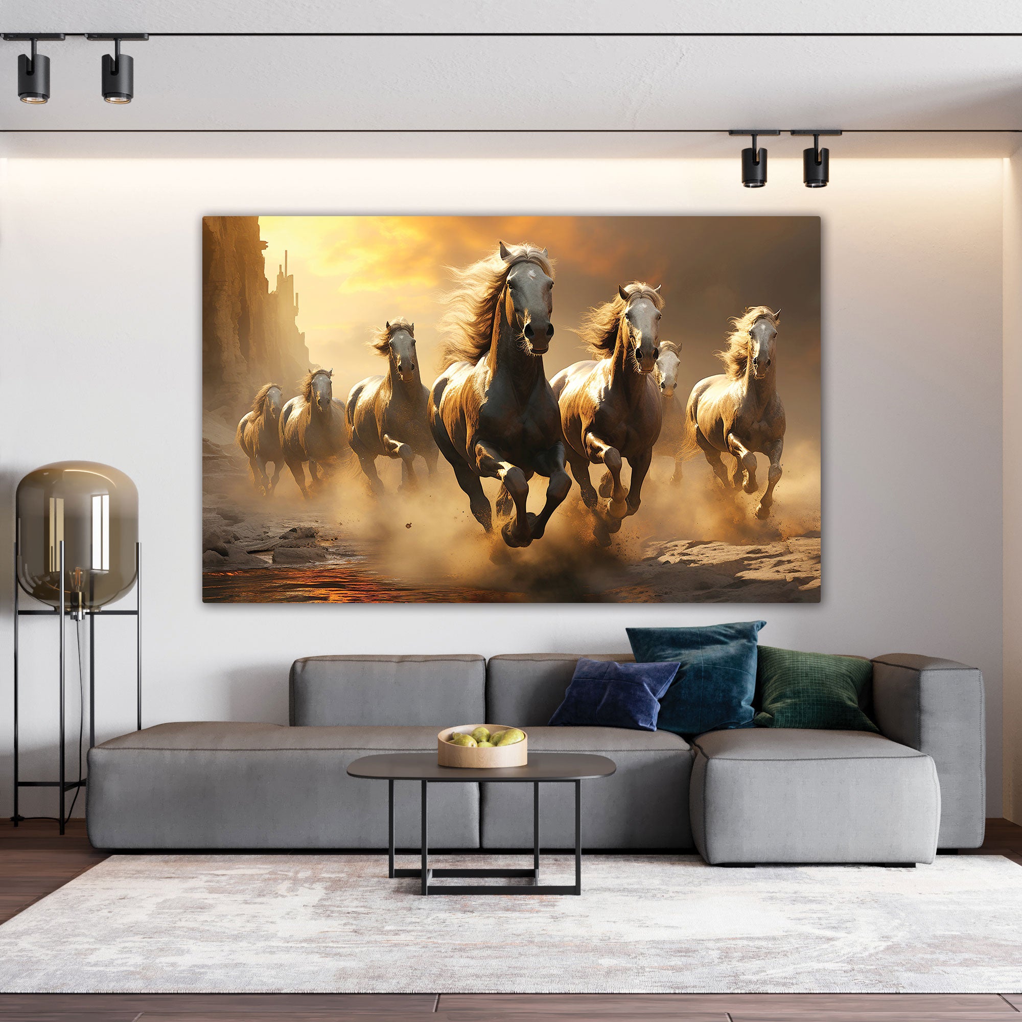 Vastu 7 running horses Canvas painting Big Size Wall Art for living room,Bedroom,Drawing room,Hotels