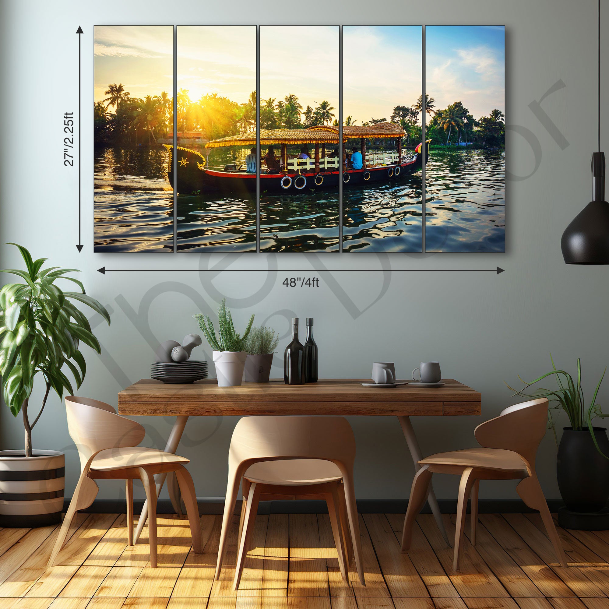 Kerala Boat Painting with frame Big Size Wall Art for living room,Bedroom,Drawing room,Hotels