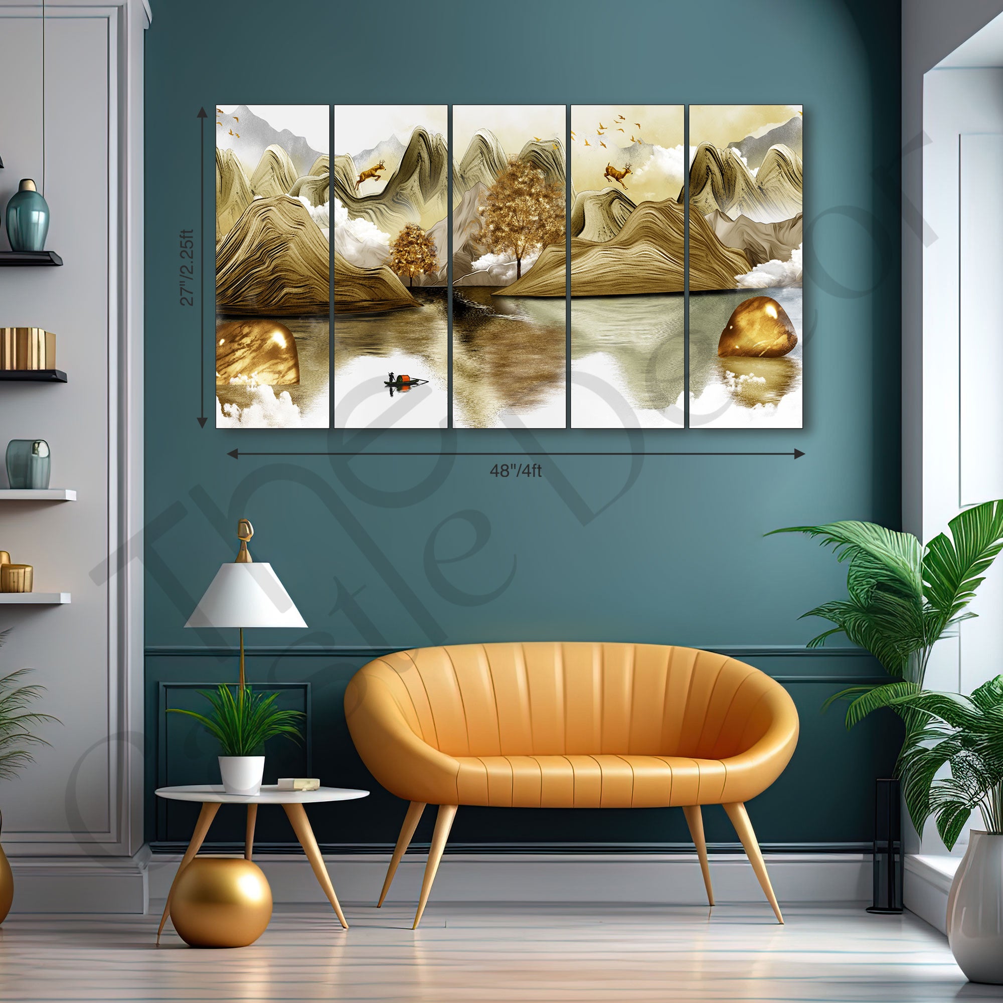 Golden Deer Painting with frame Big Size Wall Art for living room,Bedroom,Drawing room,Hotels