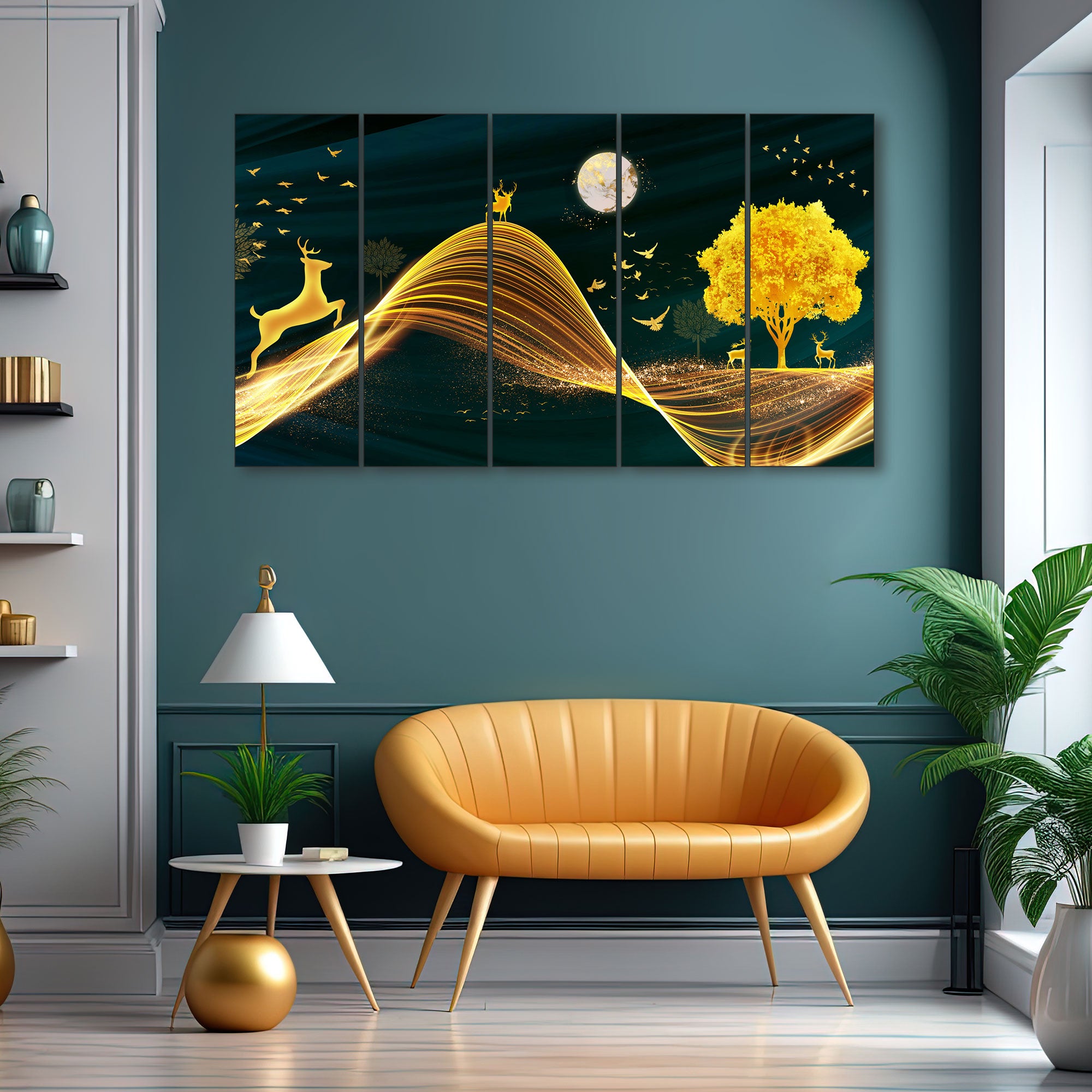 Golden Deer Painting with frame Big Size Wall Art for living room,Bedroom,Drawing room,Hotels