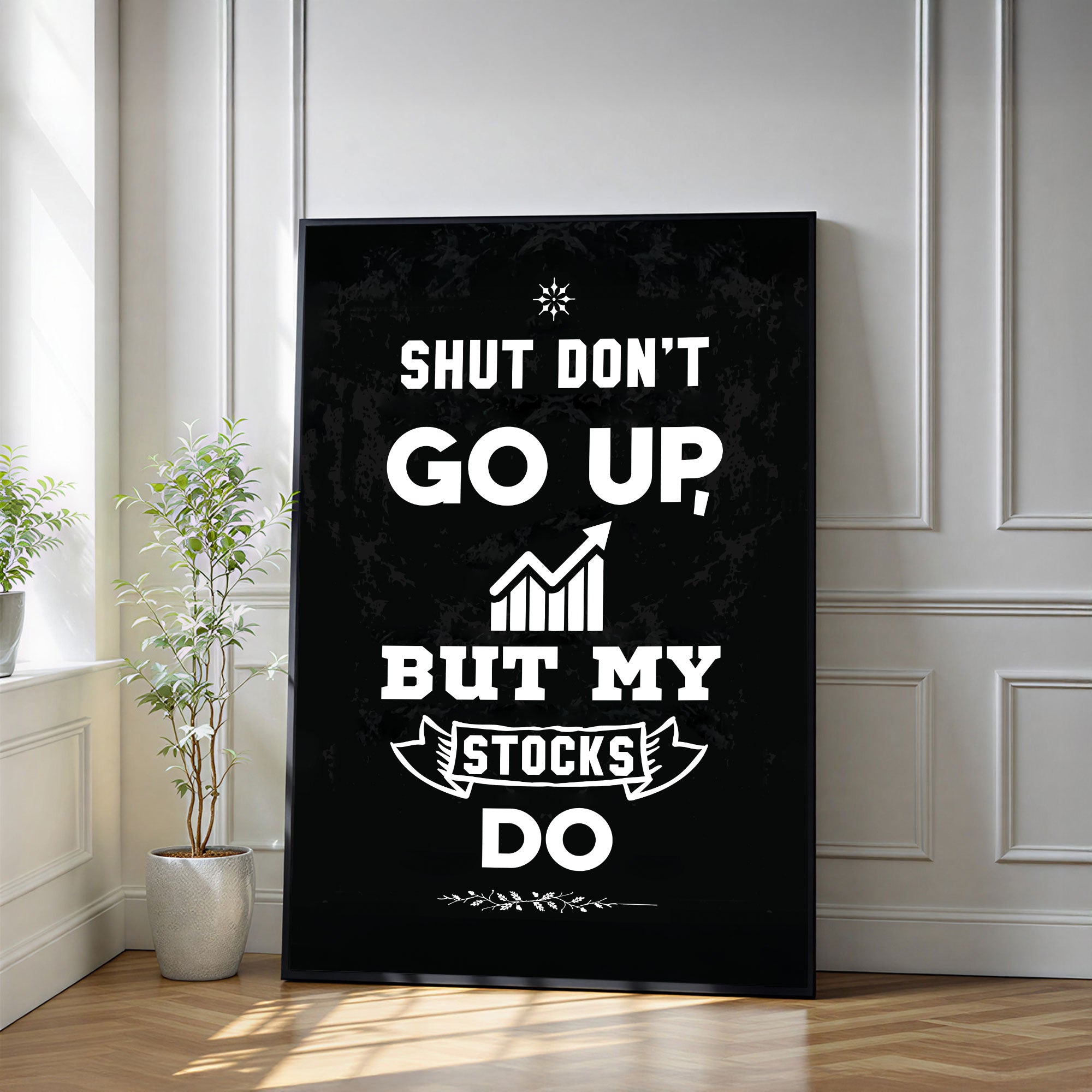 The Castle Decor Funny Stock Market Wall Art – Trading Motivation Quote Artwork, Modern Sparkle Finish Office Wall Décor, 20×30 Inch