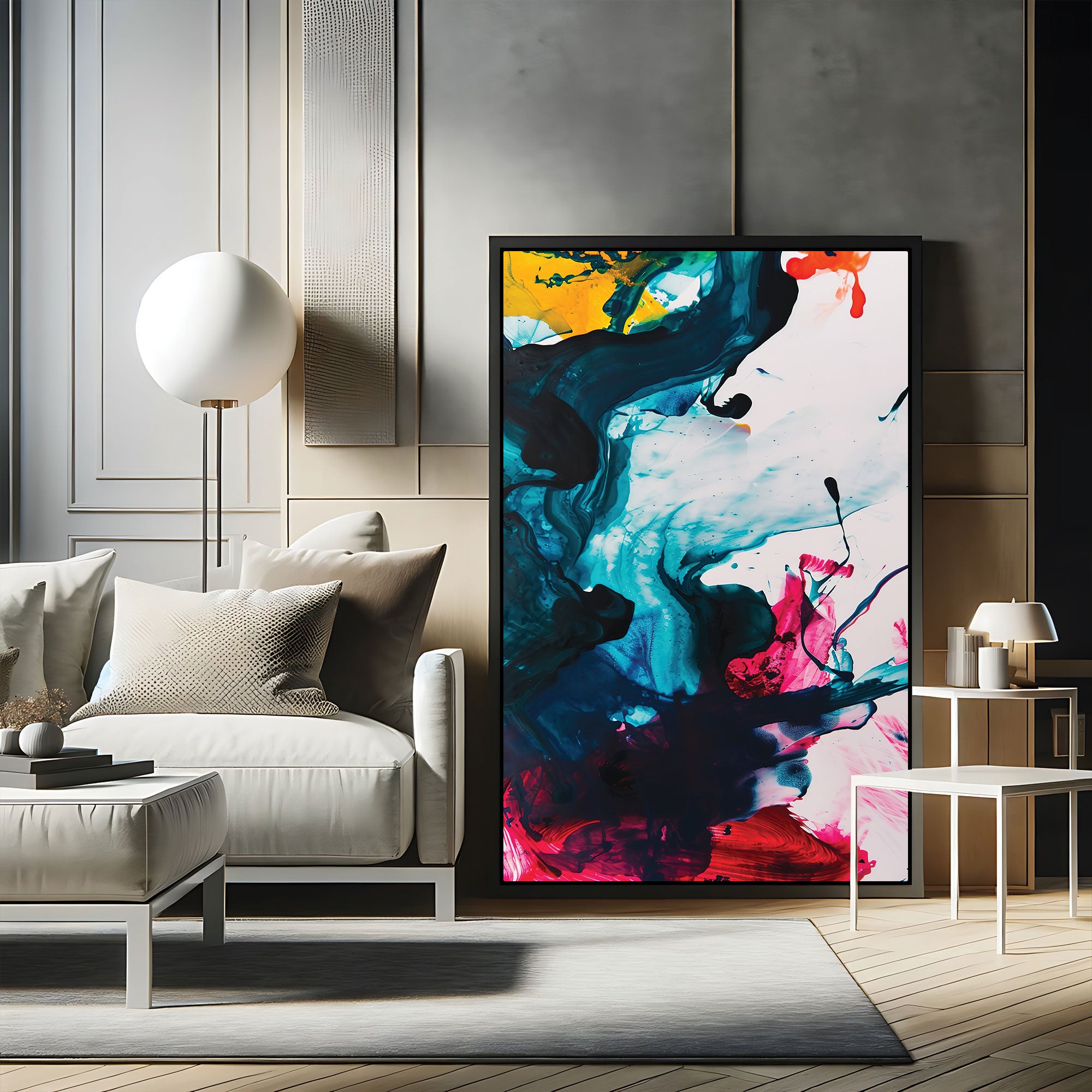 Multi colourAbstract Canvas painting with frame Big Size Wall Art for living room,Bedroom,Drawing room,Hotels