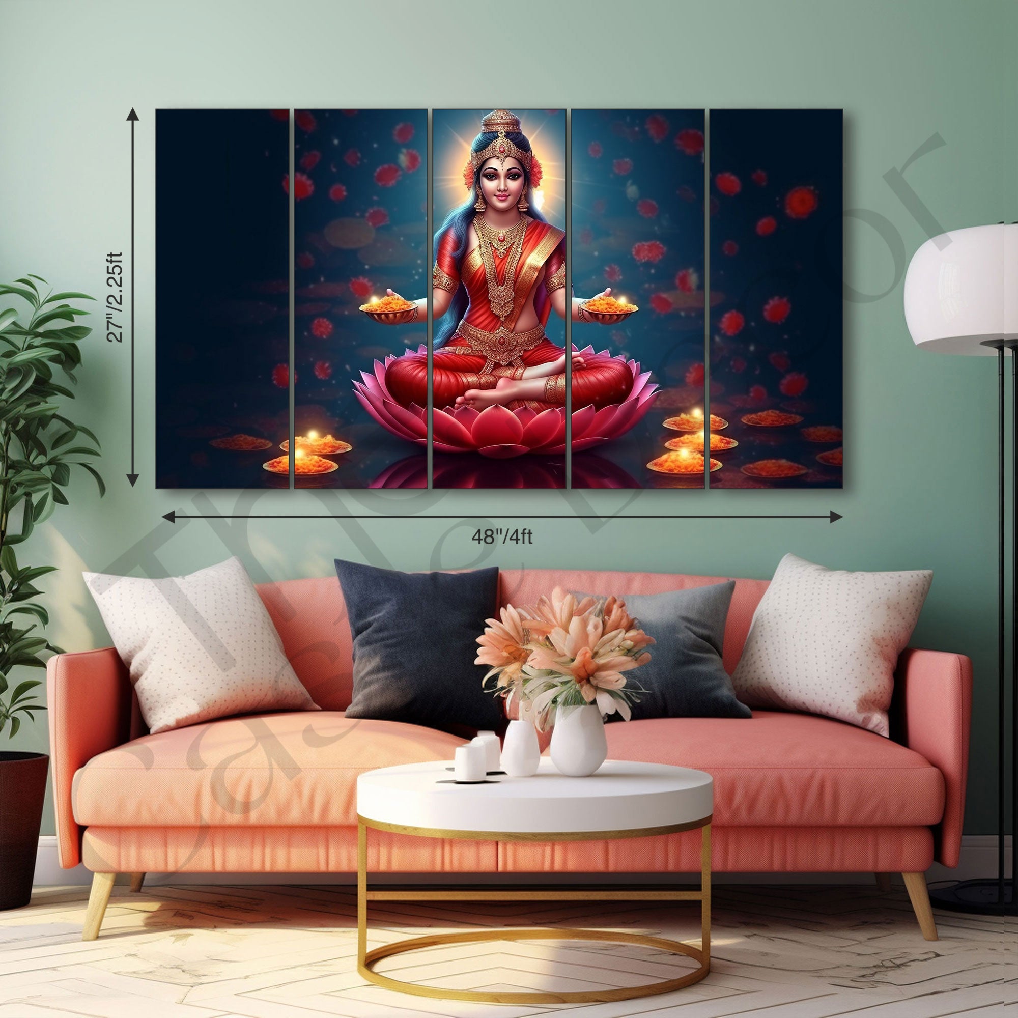 Goddess Laxmi ji Painting with frame Big Size Wall Art for living room,Bedroom,Drawing room,Hotels