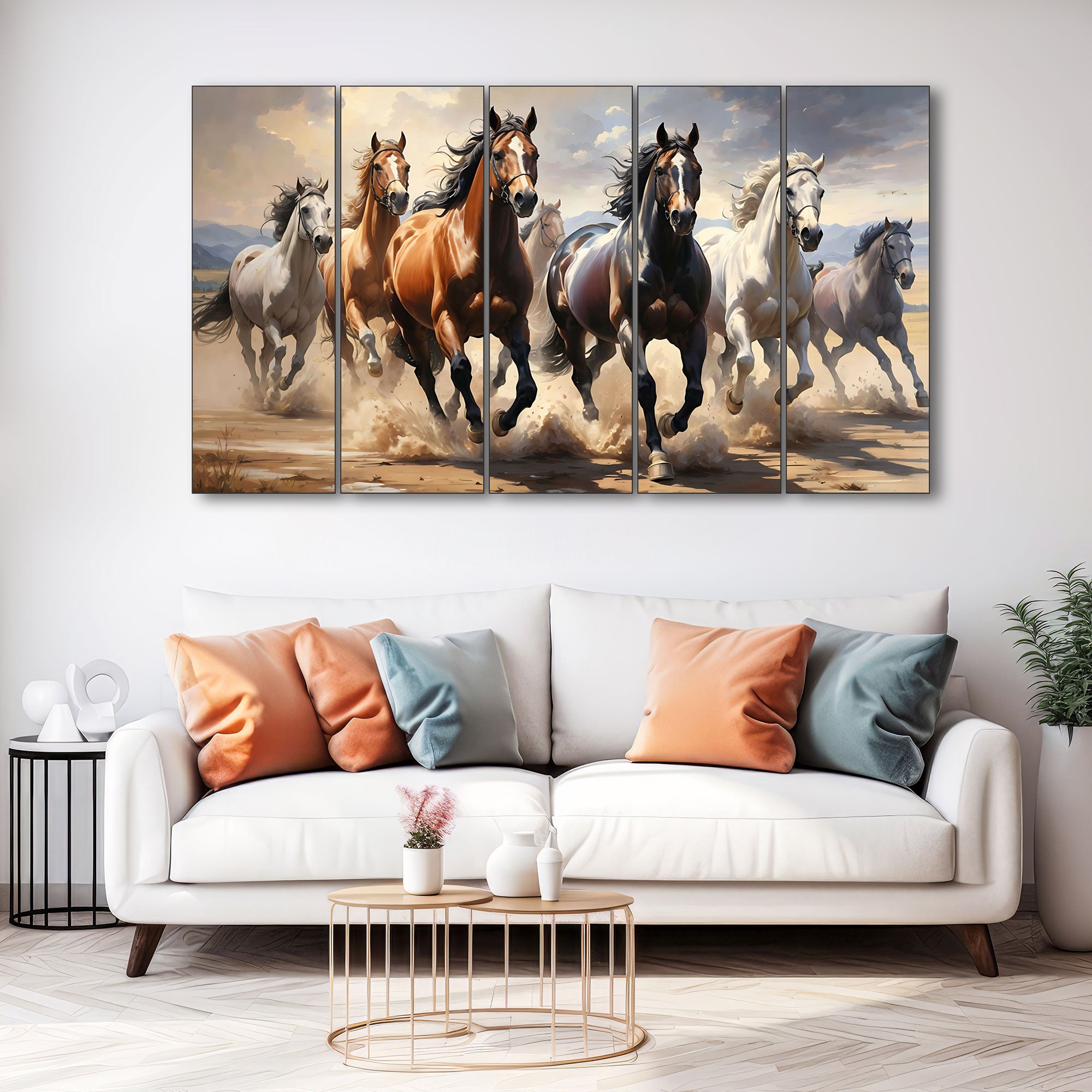7 Vaastu Running Horses Painting with frame Big Size Wall Art for living room,Bedroom,Drawing room,Hotels