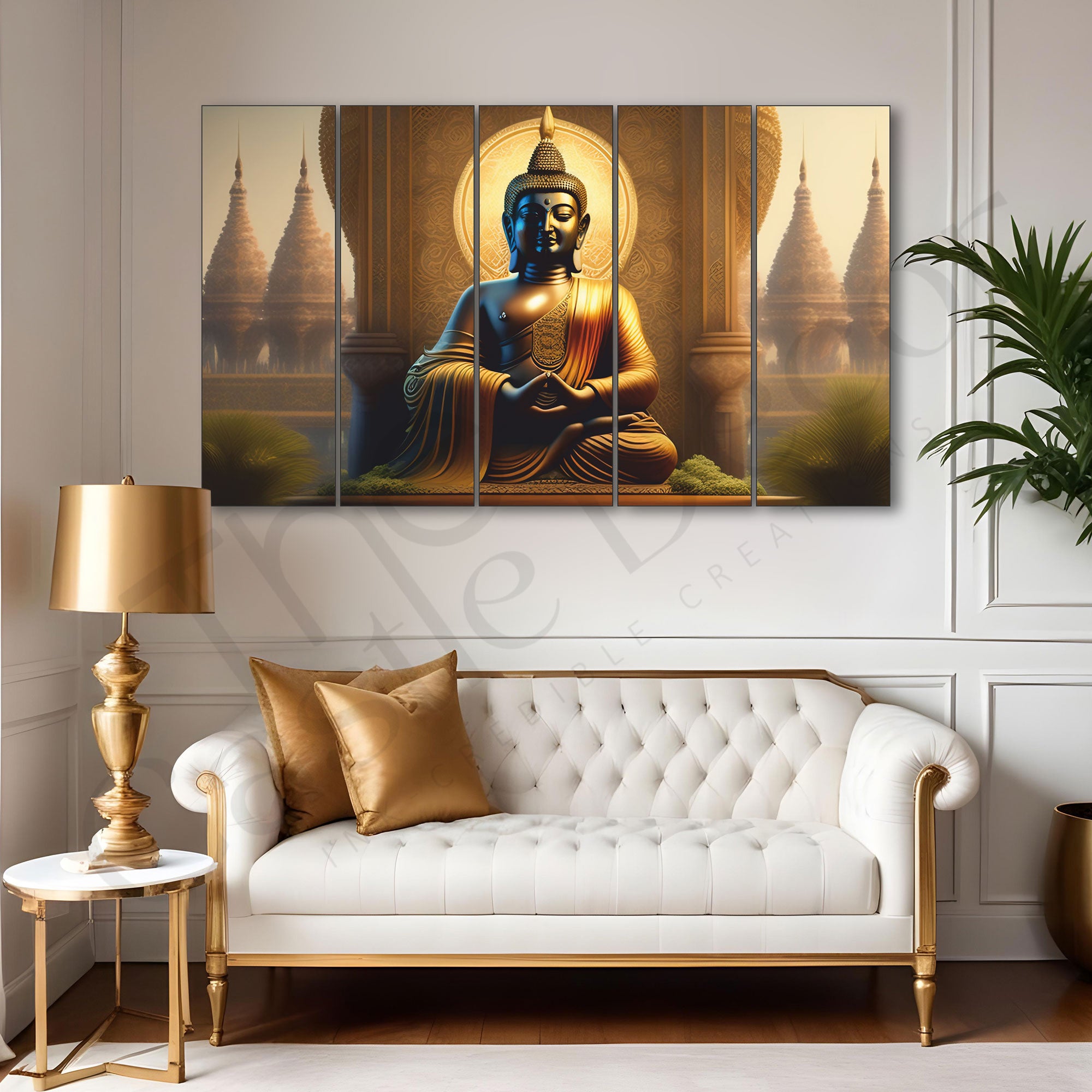 The Castle Decor Lord Buddha Wall Painting for Living Room Big Size - Meditating Gautam Buddha Painting Wall Decor Peaceful Art for Bedroom, Office, Hotels & Gifting - Wooden Framed
